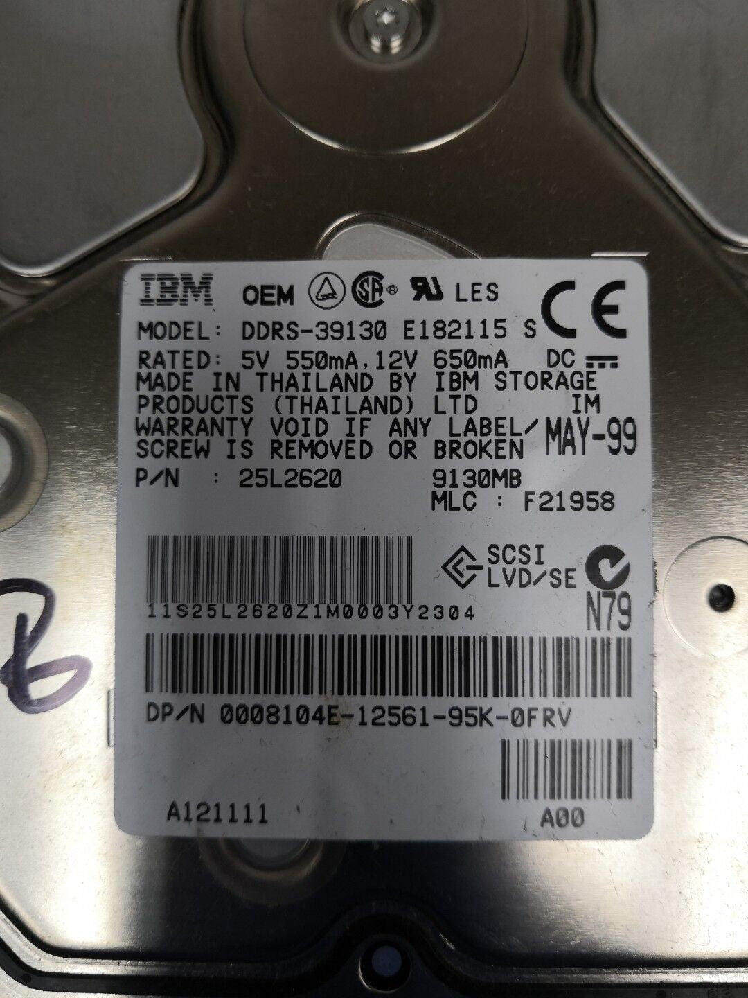 - IBM DDRS-39130 25L2620   9.1GB   80 pin Ultra 2 SCSI Hard Drive @@@
