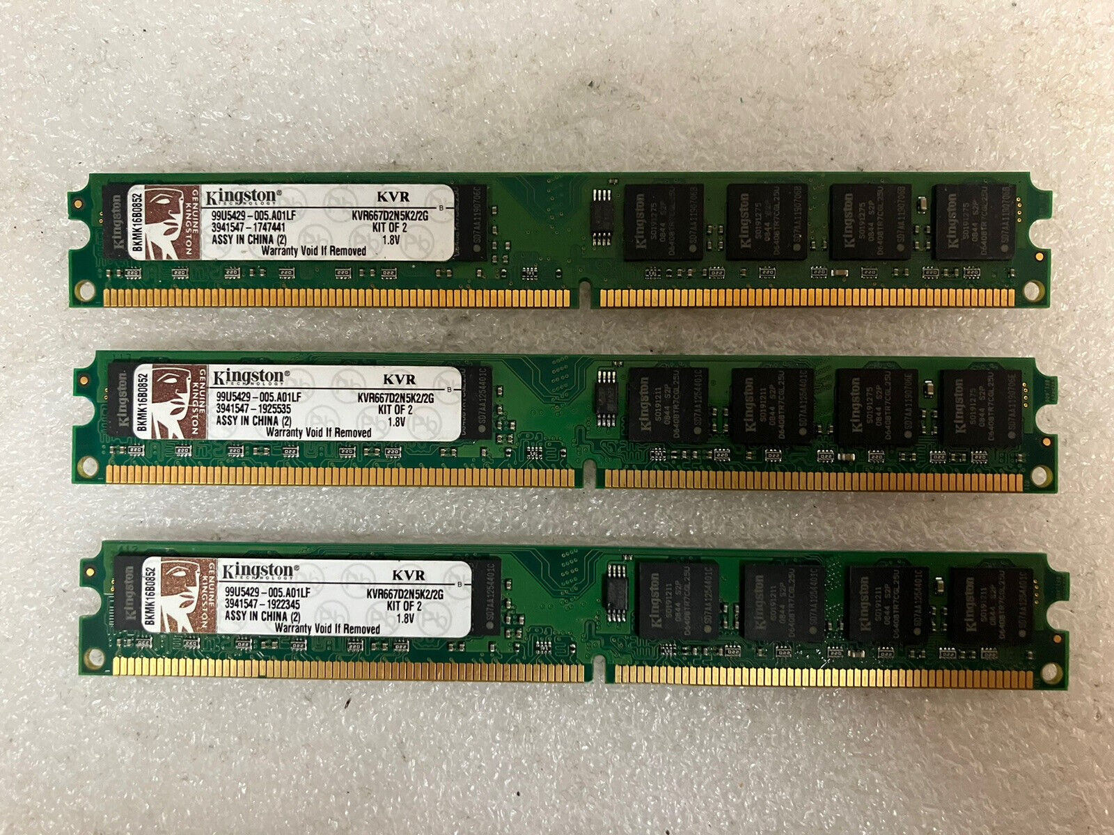 ~ (3x 1GB) Kingston KVR667D2N5K2/2G PC2-5300 DDR2-667 Slim Desktop DIMM Memory