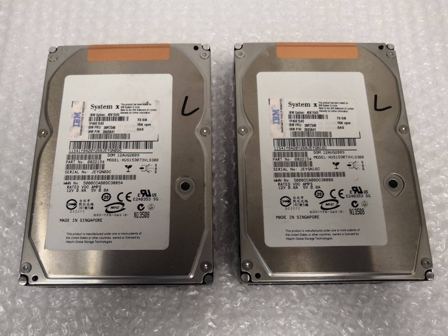 - LOT OF 2 IBM 3.5" 73.4GB 15K SAS HARD DRIVE 26K5841 39R7348 40K1043