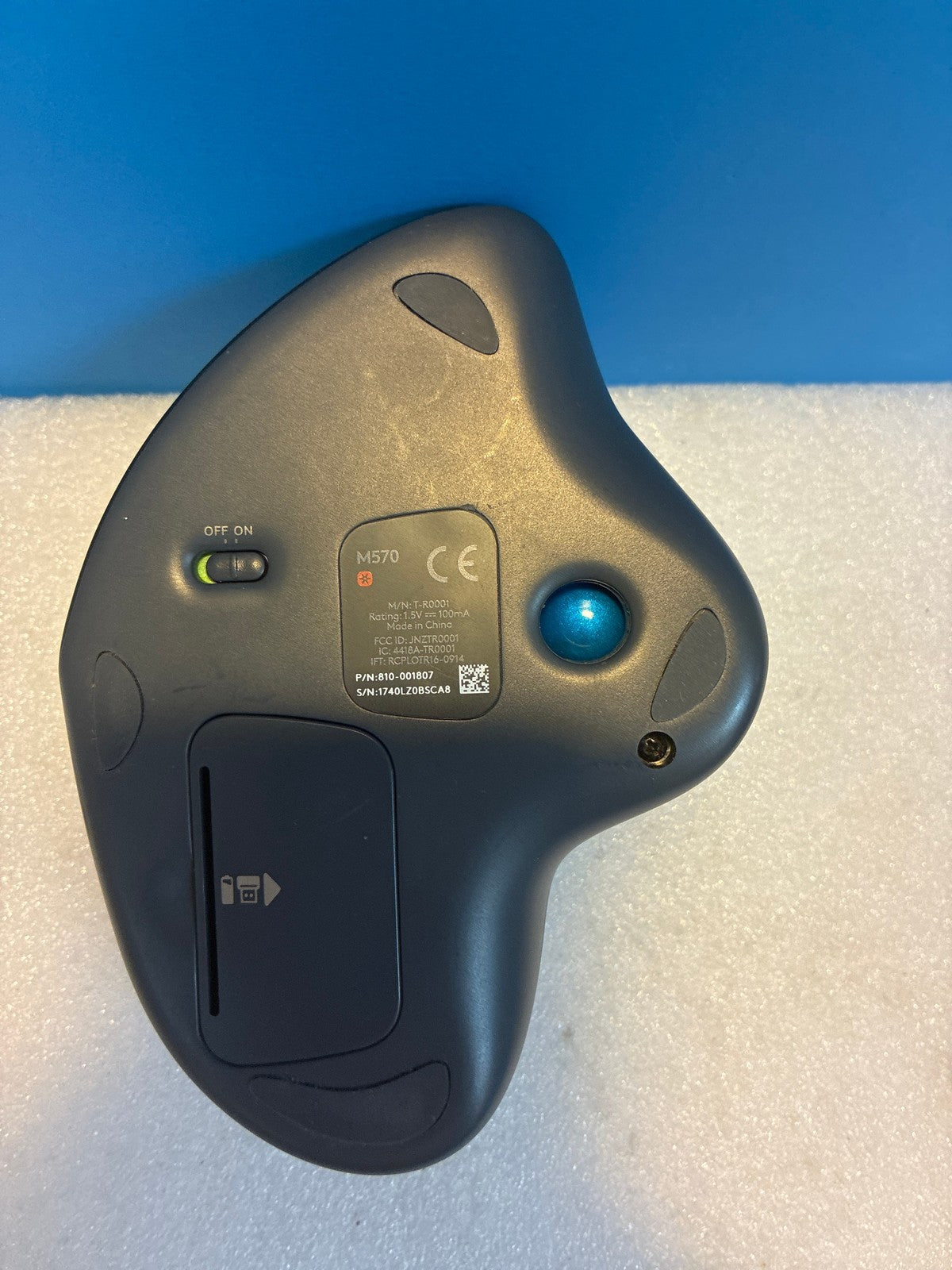 🔥 Logitech M570 Wireless Trackball Mouse Black Blue Ball Ergonomic