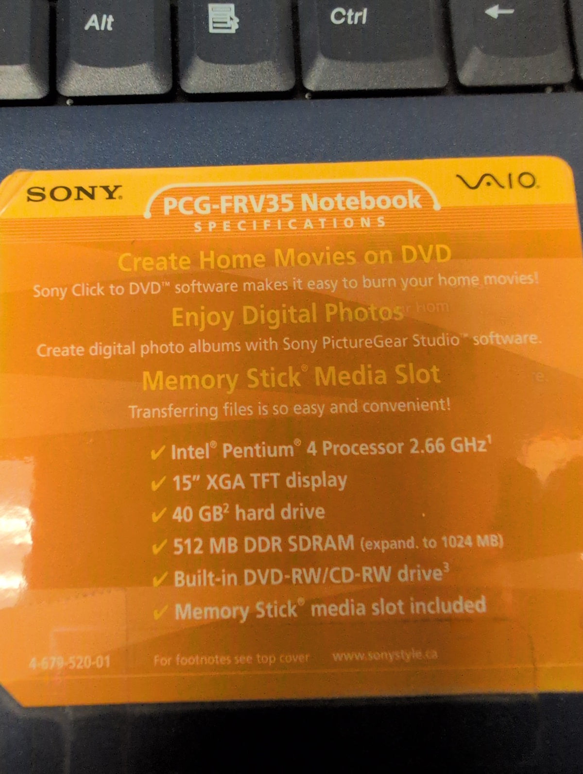 🎸 Sony VAIO PCG-9L1L PCG-FRV35 Notebook Pentium 4 2.66GHz 15" 40GB HDD WinXP