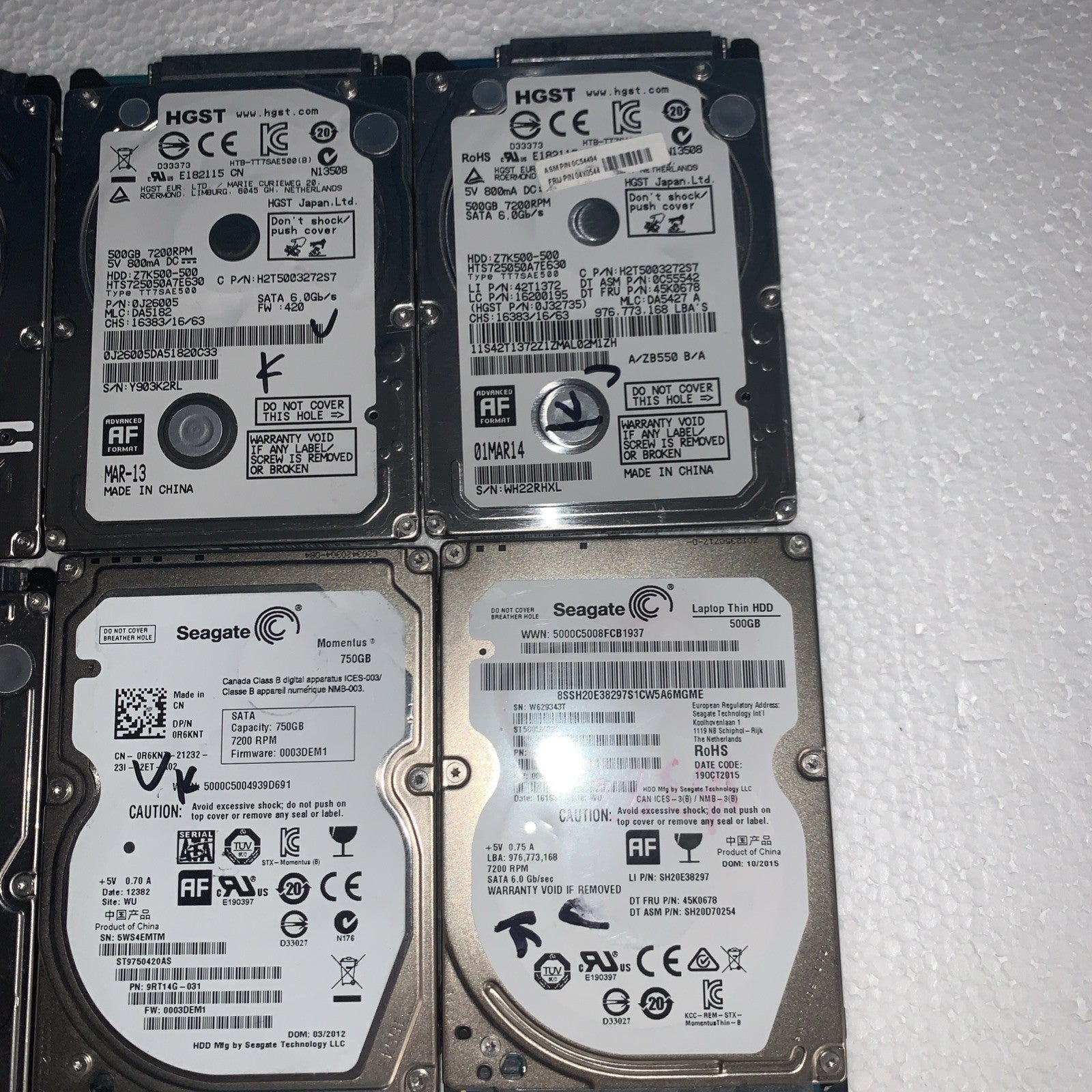 (10x) 7.2K RPM 500GB HDD 2.5" Laptop Hard Drive (1000+ days lifespan remaining)