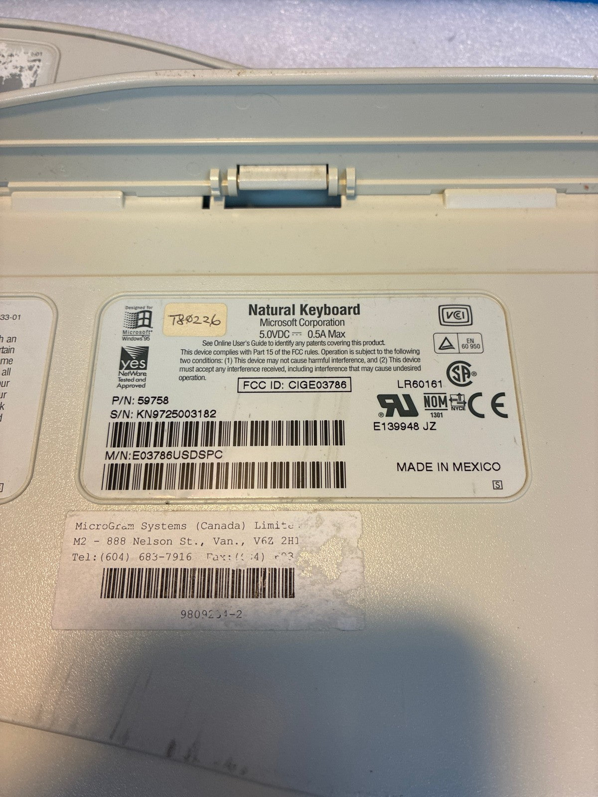 🔥 Microsoft Natural Keyboard E03786USDSPC PS/2 Wired Ergonomic Split Beige