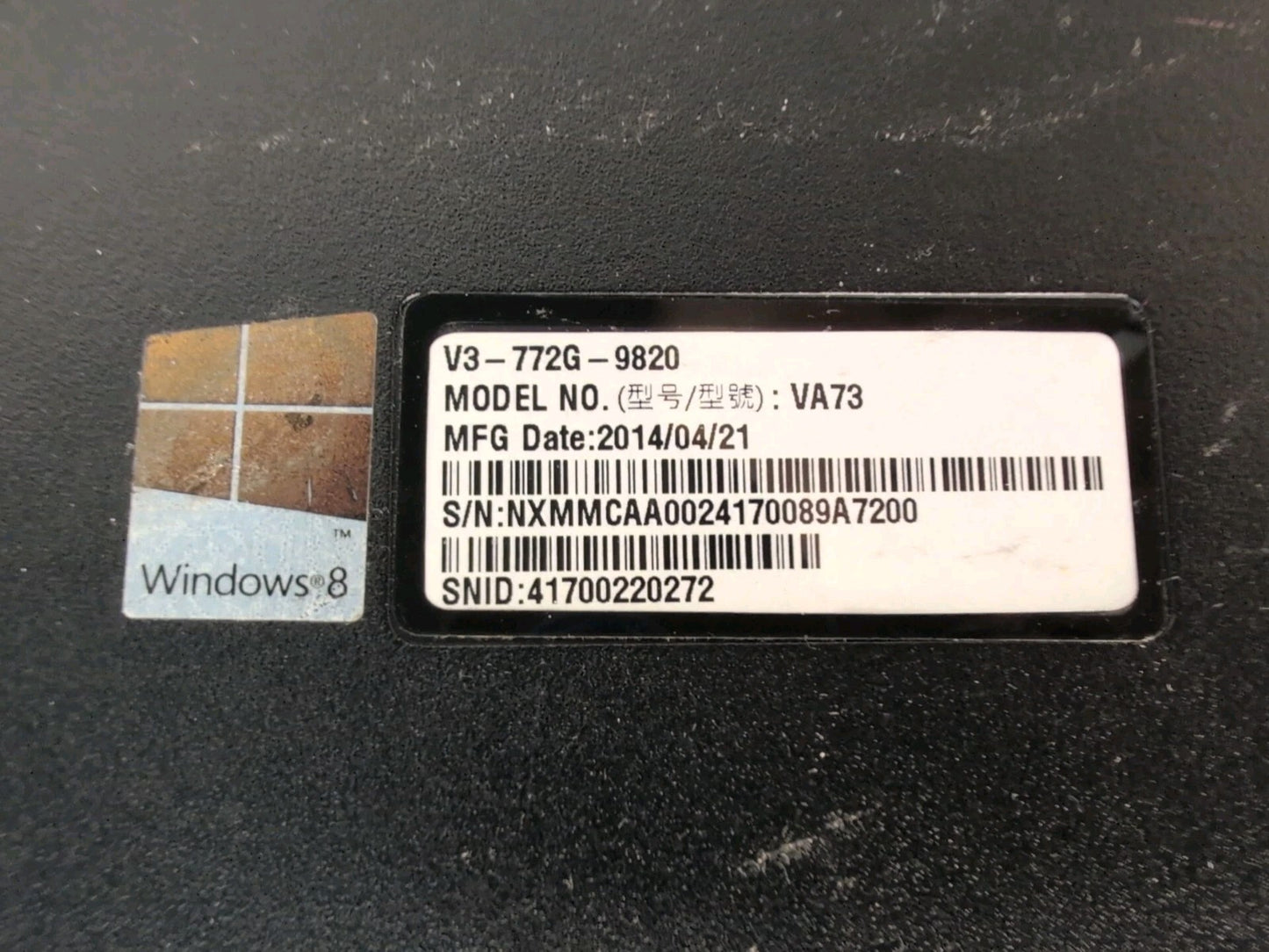 (AS IS) Acer Aspire V3-772G 17" Laptop Intel i7-4712MQ 2.30GHz/ 4GB RAM/NO HDD -