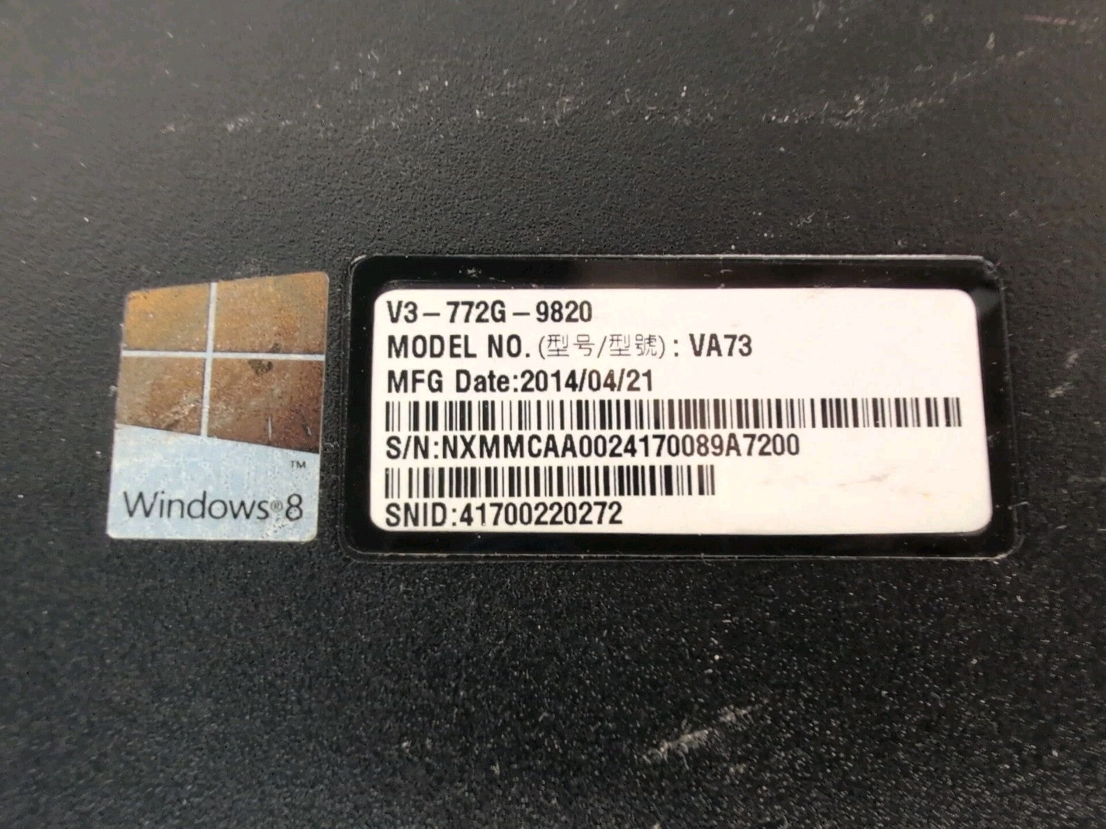 (AS IS) Acer Aspire V3-772G 17" Laptop Intel i7-4712MQ 2.30GHz/ 4GB RAM/NO HDD -