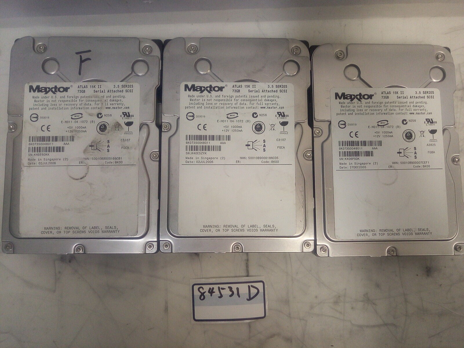 - LOT OF 3  Maxtor Atlas 8K073S0  15K II 73GB  SAS Hard Drive @@@
