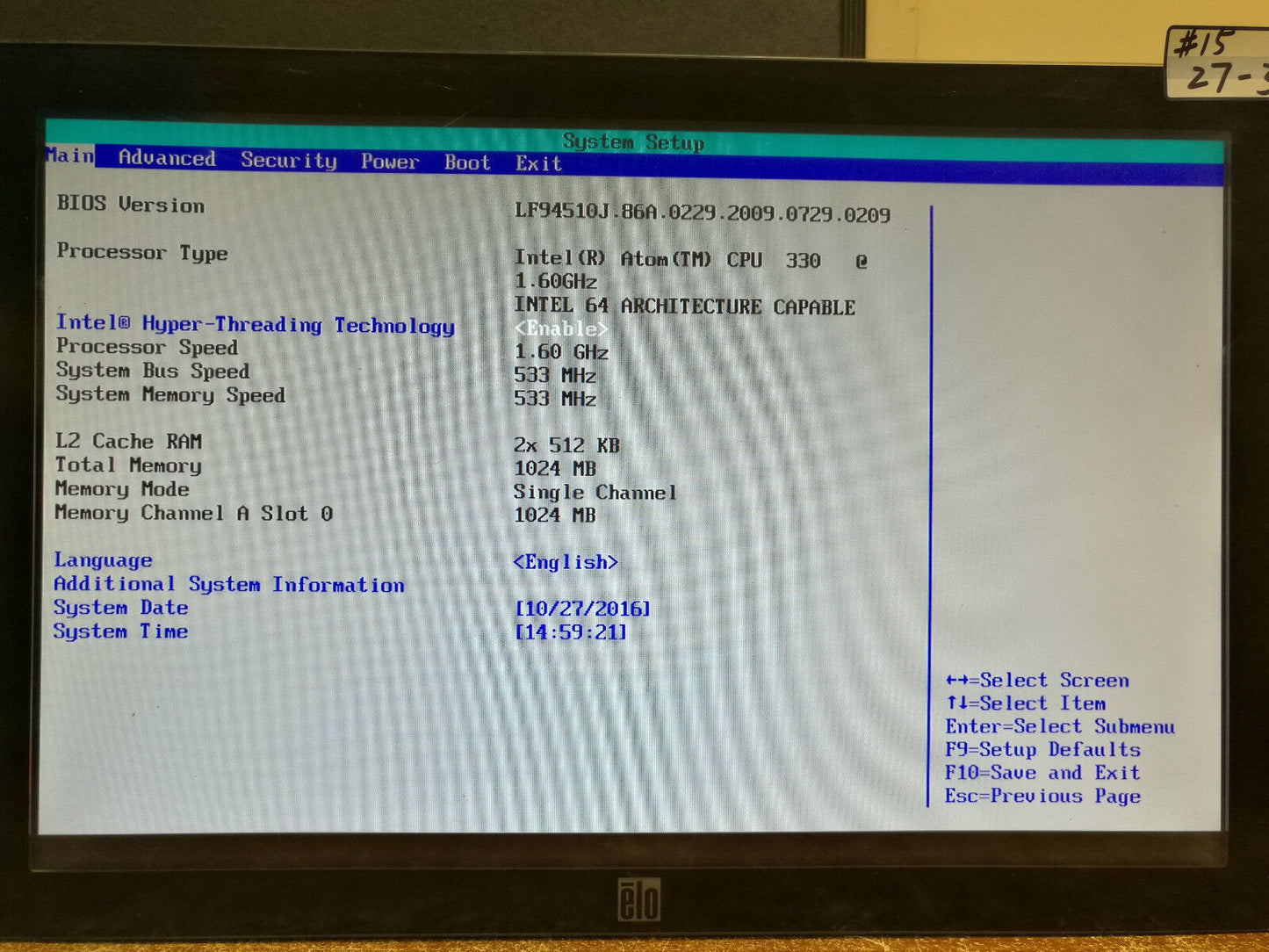 ** Elo Touch Screen Computer 2245 B.H. 19R1-AUWA-1-XP-G #15 27-3