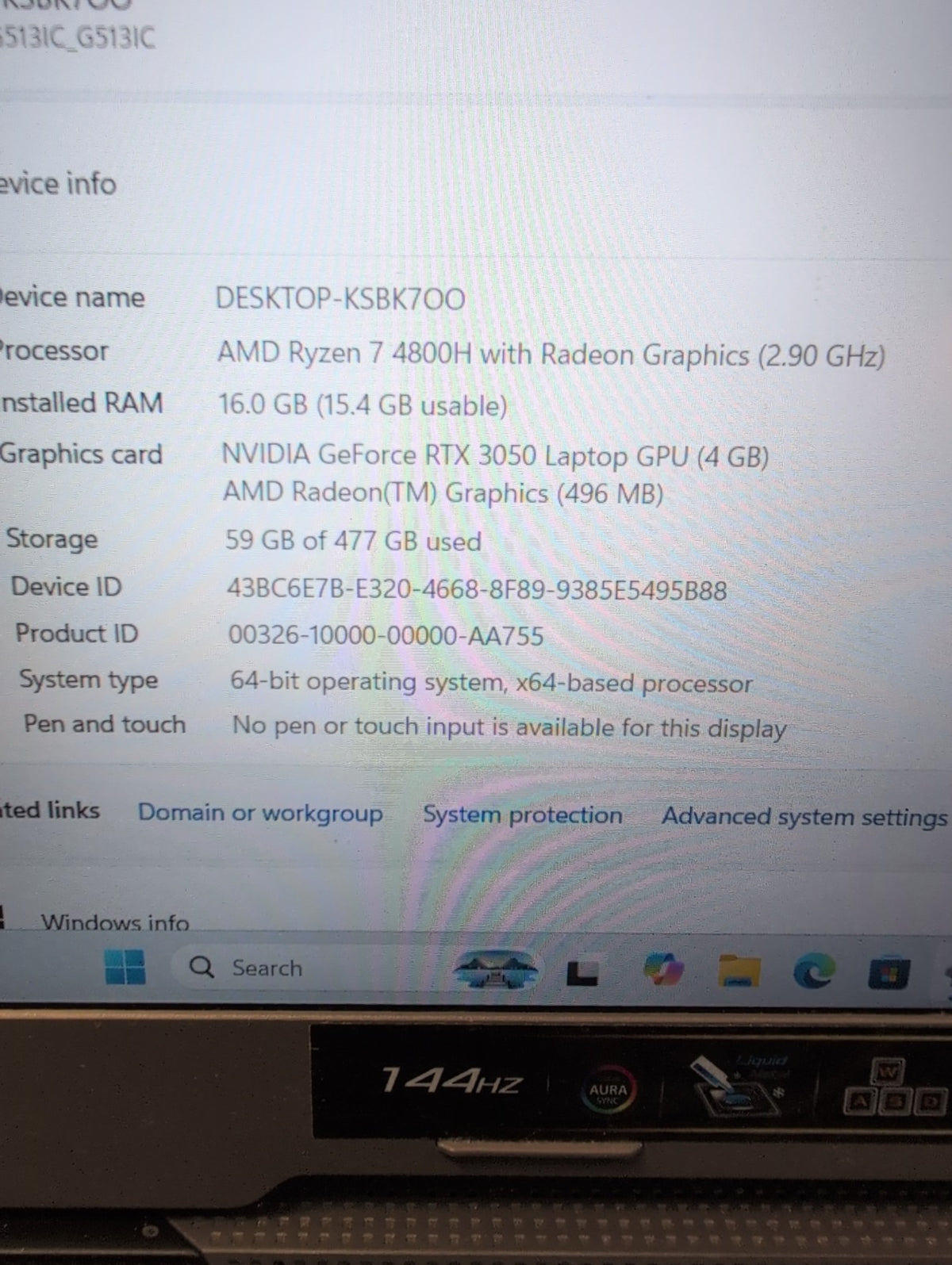 🎸 ASUS ROG Strix G513 Gaming Laptop Ryzen 7 4800H/16GB/512GB SSD/RTX 3050 READ