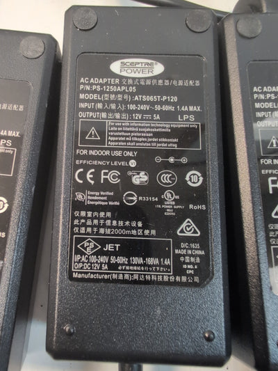 🔥 Genuine Sceptre 60W AC Adapter PS-1250APL05 ATS065T-P120 12V 5A Charger -