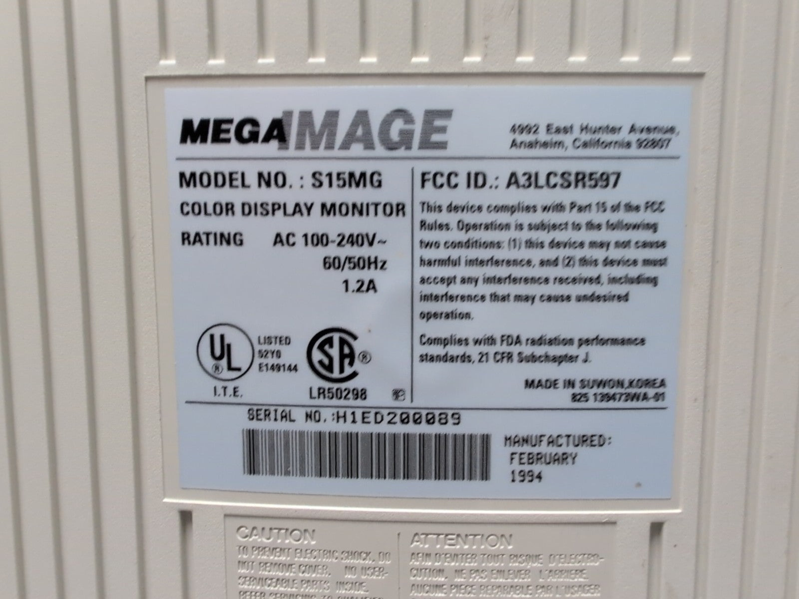 🔥 MEGA IMAGE S15MG 15" Color Display CRT Monitor (9 PIN Video PORT) -