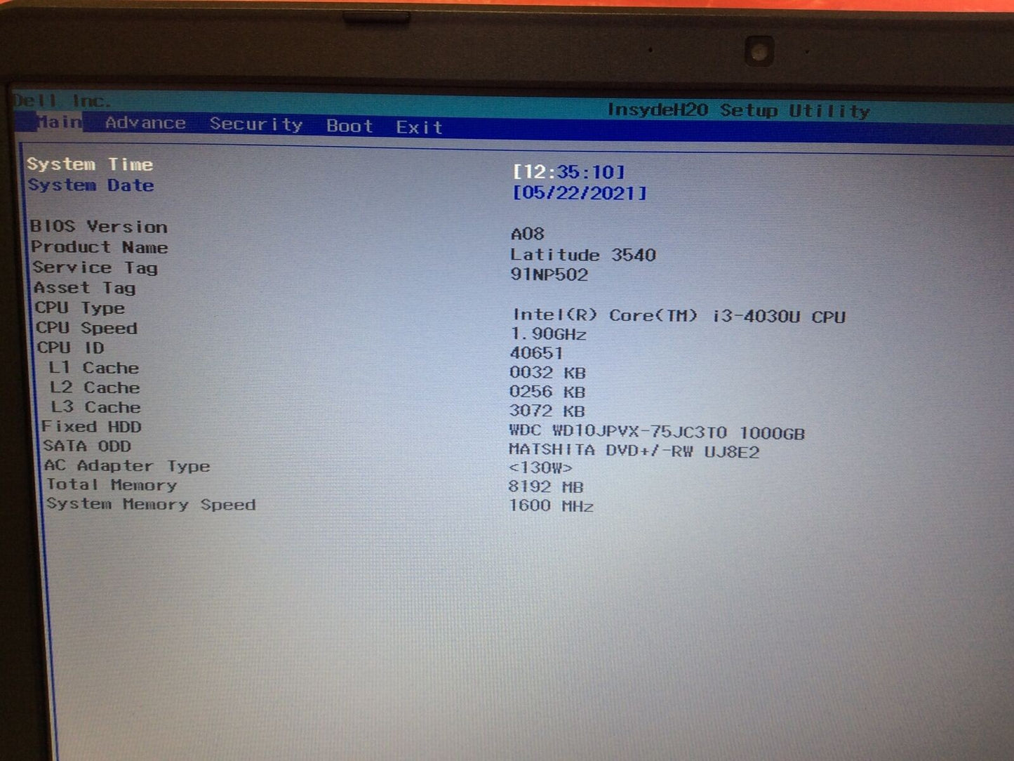 DELL Latitude 3540 15.5"Laptop Intel i3-4030u 1.9GHz 8GB RAM 1TB HDD Win10