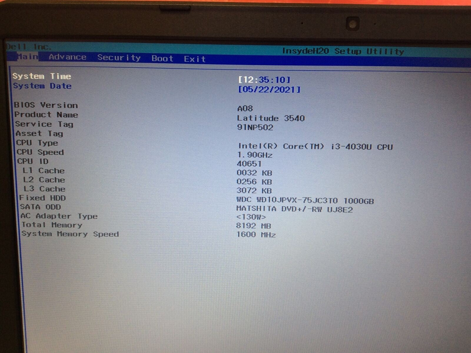 DELL Latitude 3540 15.5"Laptop Intel i3-4030u 1.9GHz 8GB RAM 1TB HDD Win10