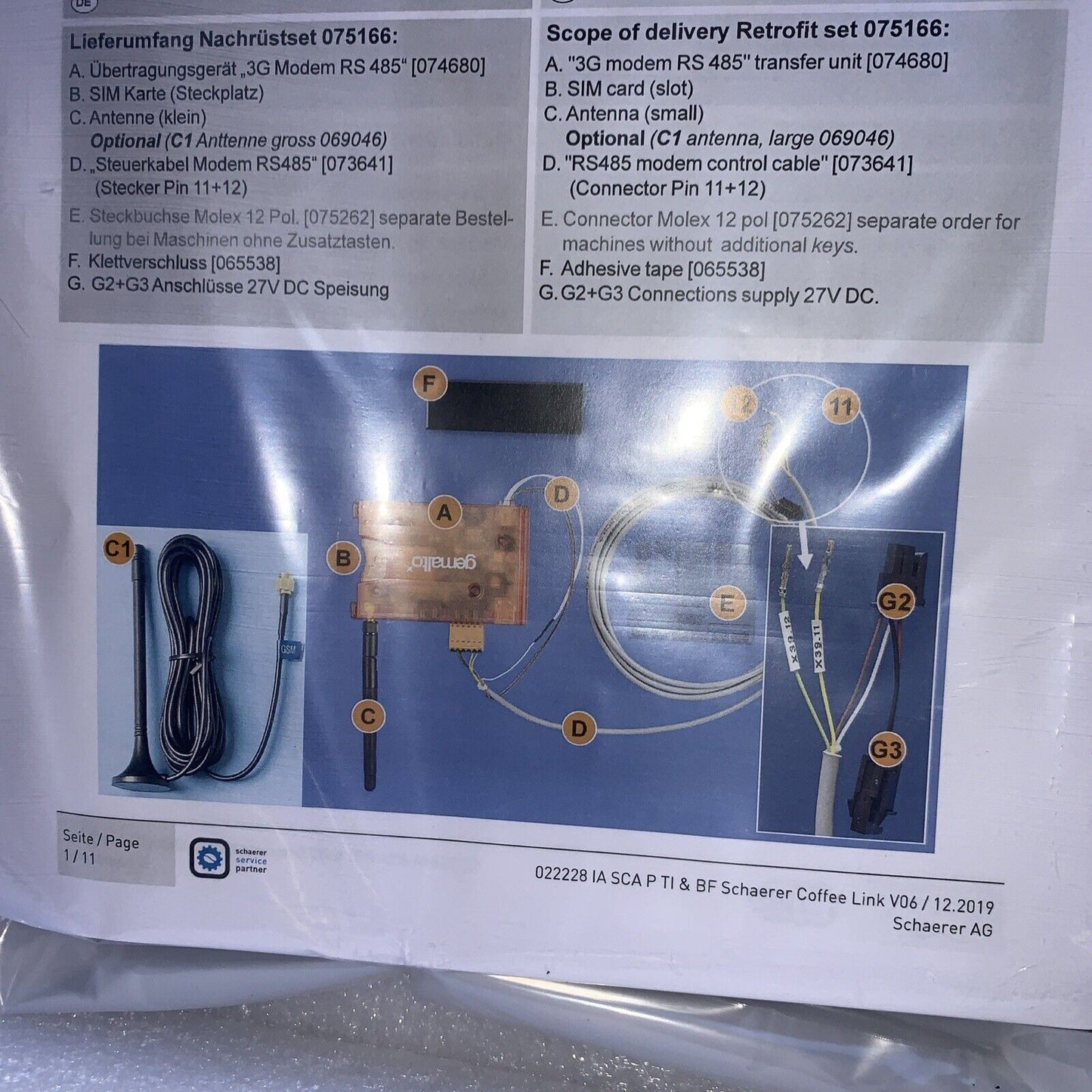 Schaerer Coffee SCA P TI & BF schaerer Cinterion L30960-N2760-A100 RS485 & Doc