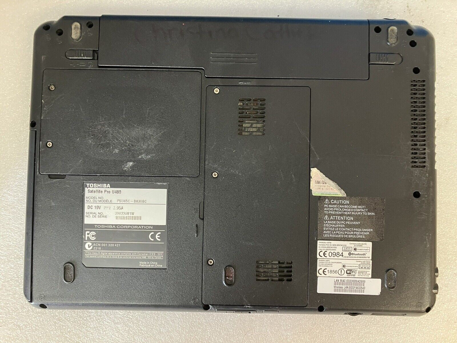 Toshiba Satellite Pro U400 13.3" Laptop C2D T5870 3GB RAM, 300GB Windows XP SP3