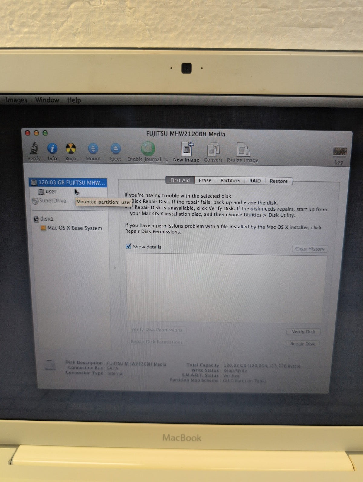 🎸 Apple MacBook 13" 2007 A1181 2.16GHz C2D/4GB/120GB HDD/NO OS  (NO AC)