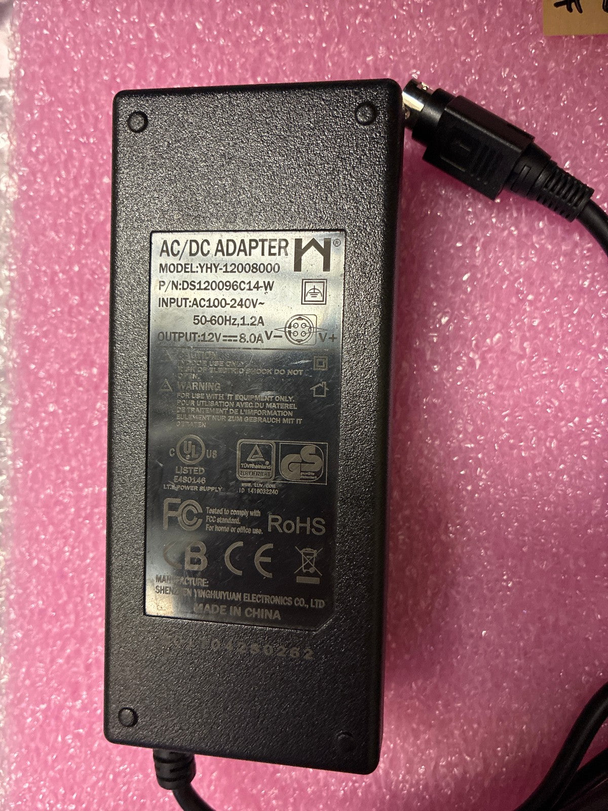 🔥 Shenzhen Yinghuiyuan YHY-12008000 AC/DC Adapter 12V 8A 96W 5-Pin DIN