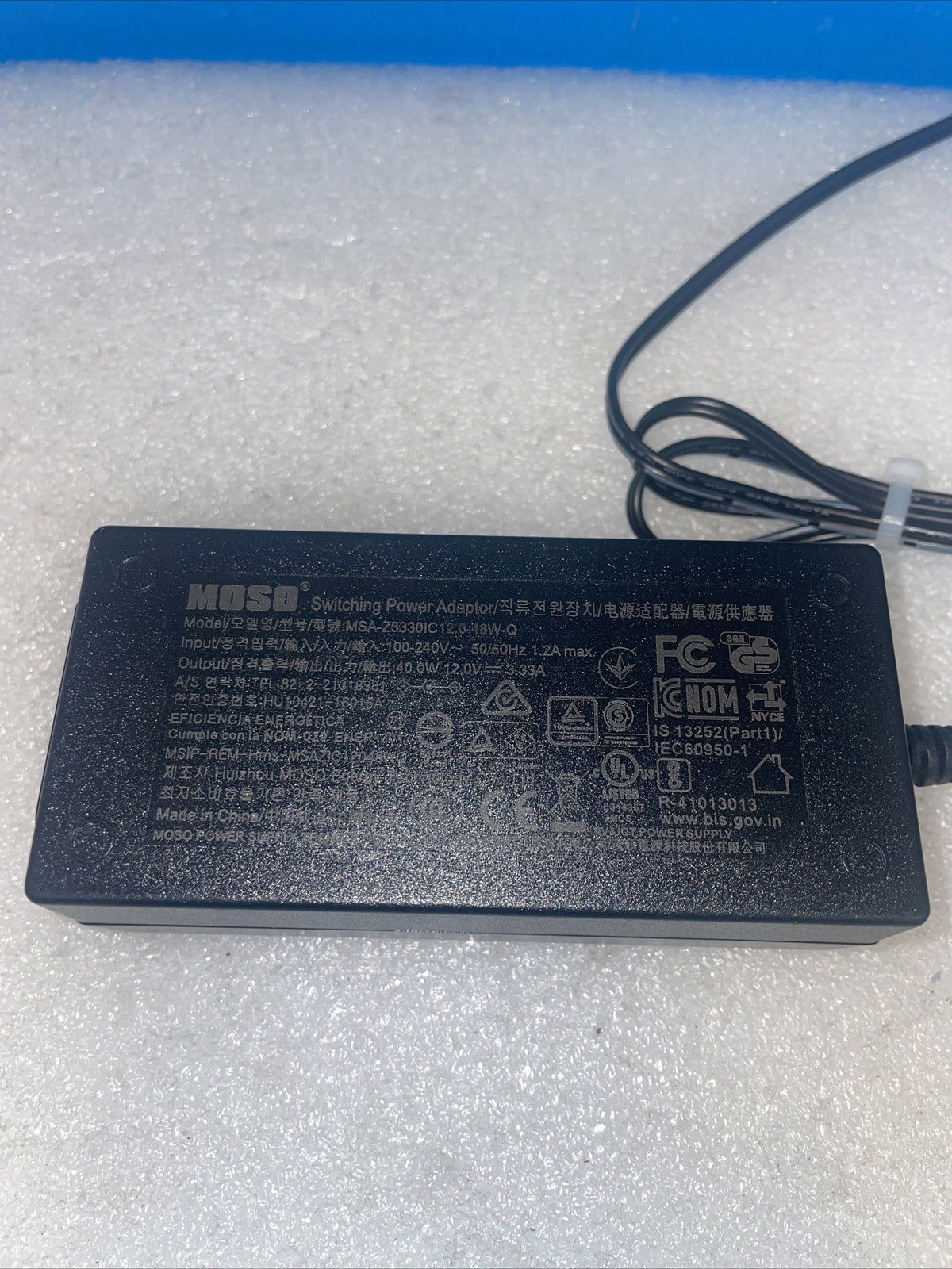 Original MOSO Video Recorder Power Cord MSA-Z3330IC12.0-48W-Q 12V3.33A