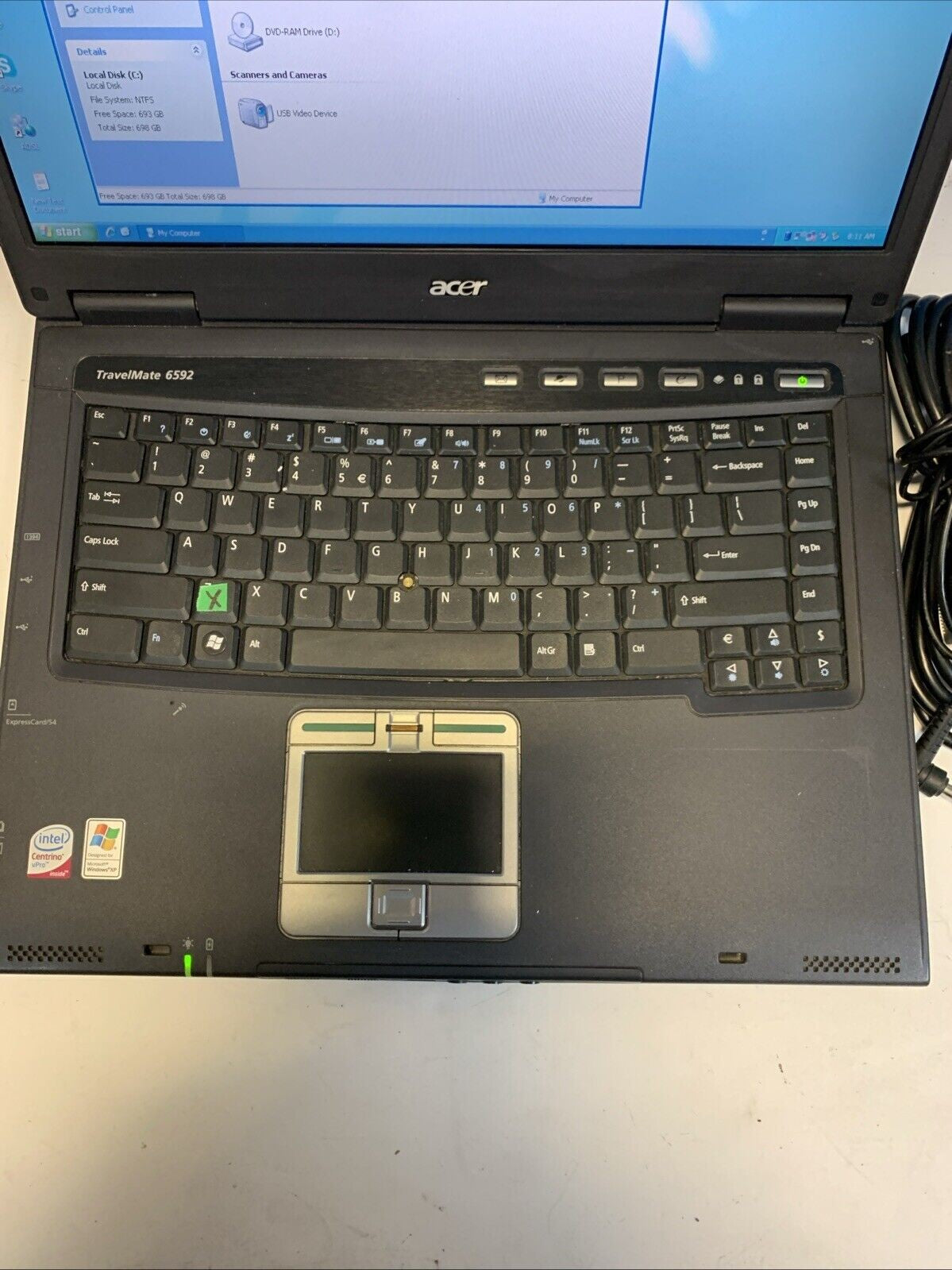 Acer Travel Mate 6592 C2D T7300 2GB 750GB Windows xp pro sp3 (one key defective)