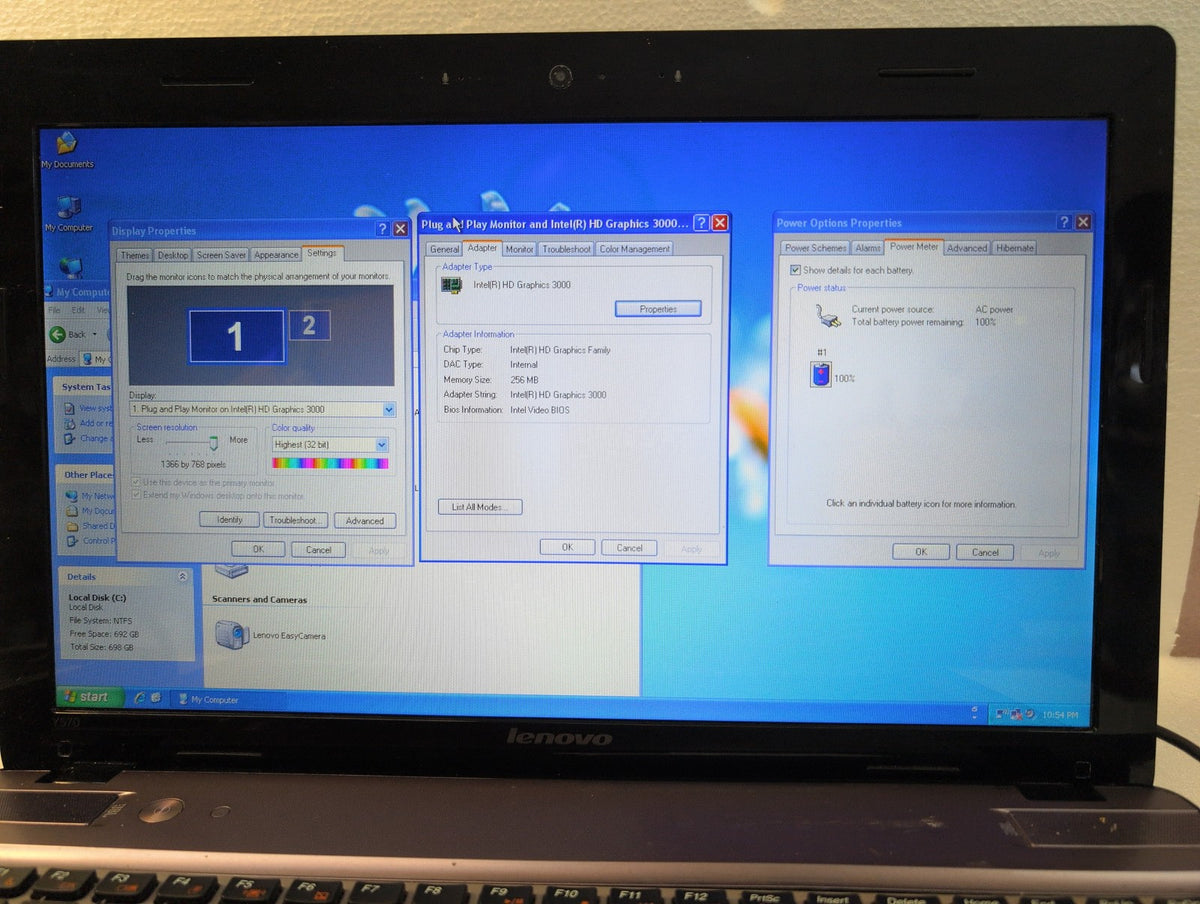 🎸 Lenovo IdeaPad Y570 15.6" Laptop i7-2670QM CPU/4GB/750GB HDD/WINXP  (READ)