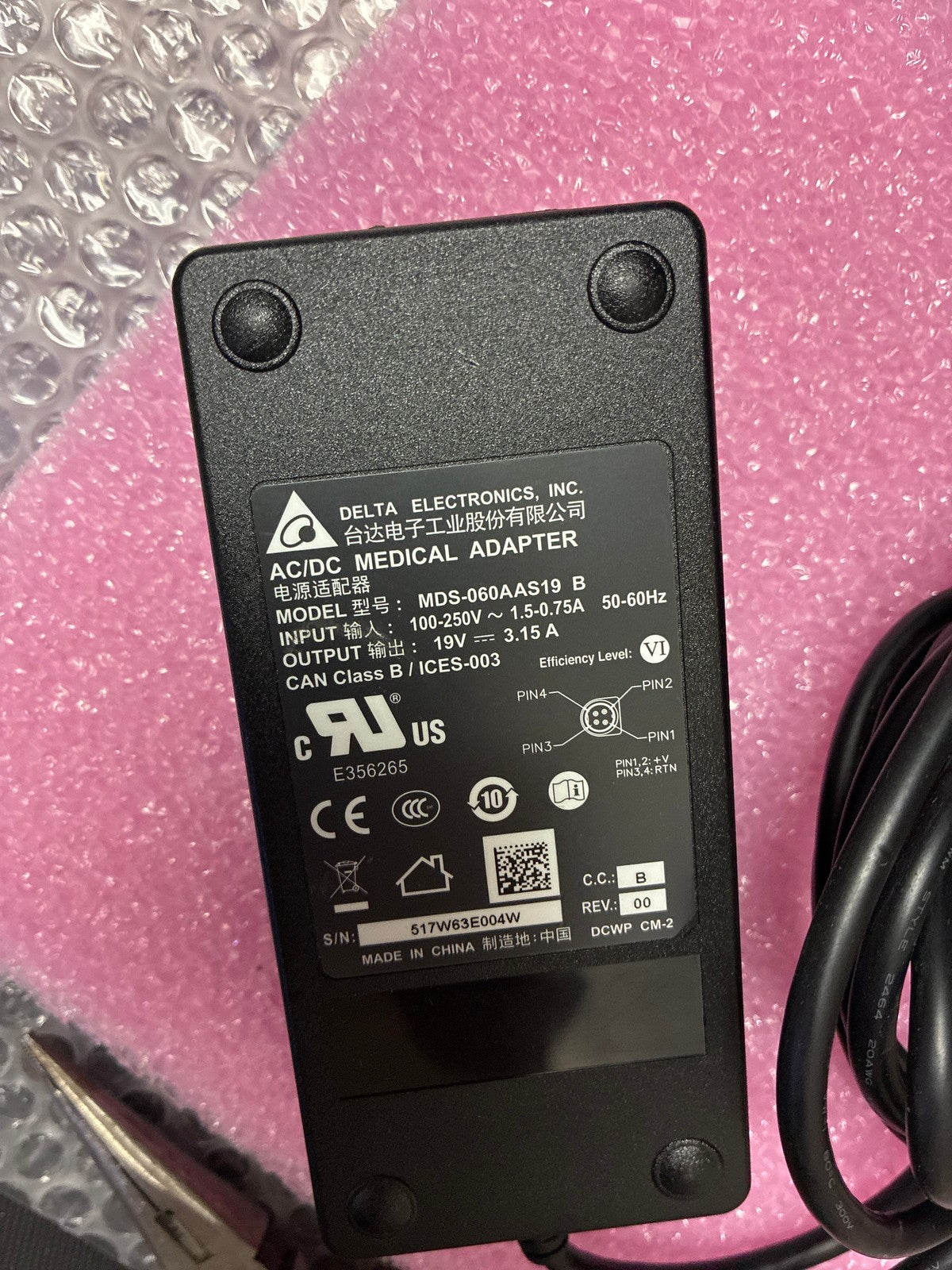 🔥 Delta Electronics MDS-060AAS19B Medical AC/DC Power Adapter 19V 3.15A Black