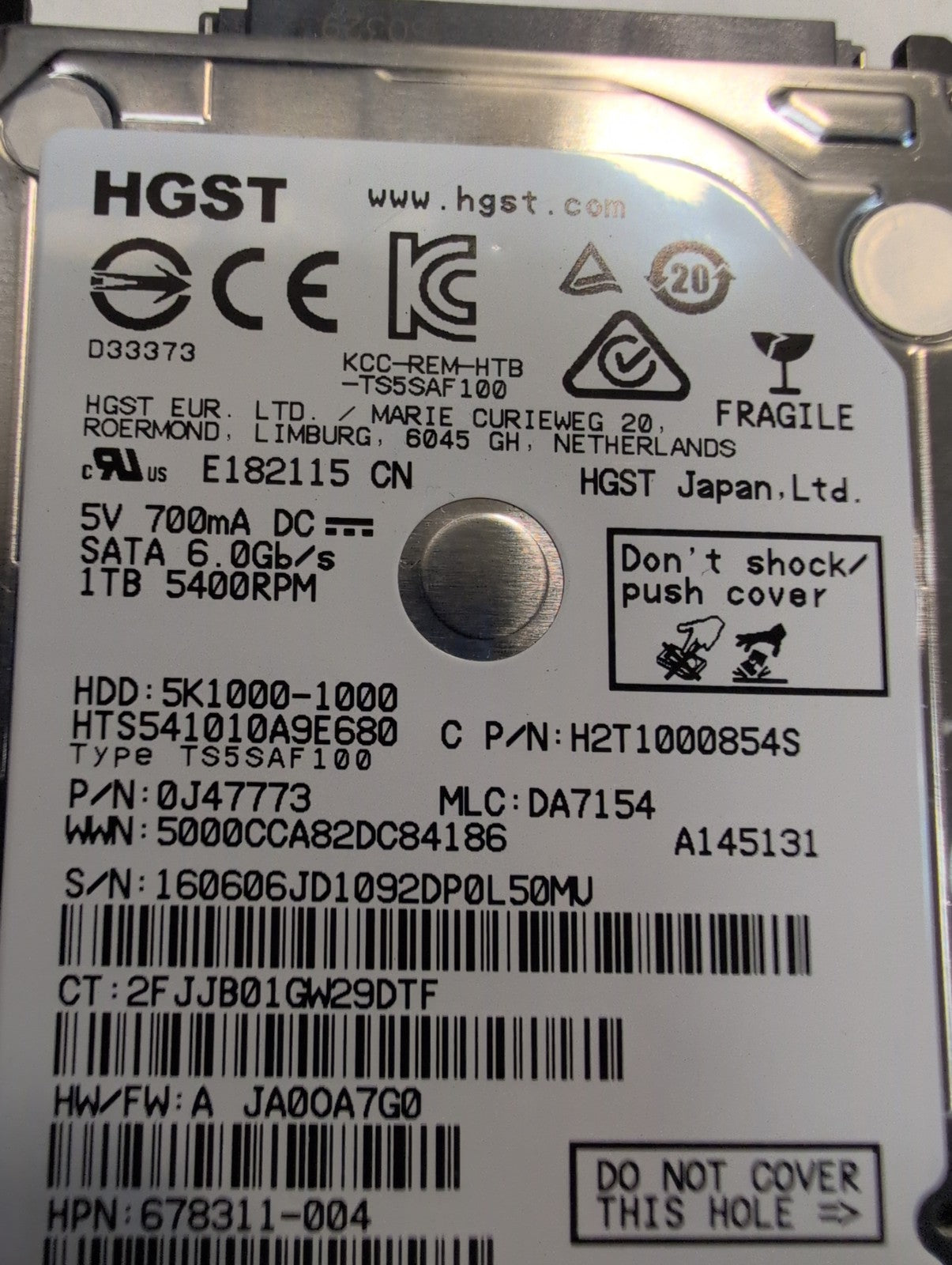 HGST Travelstar 5K1000 1TB 2.5 in SATA HDD HTS541010A9E680 -