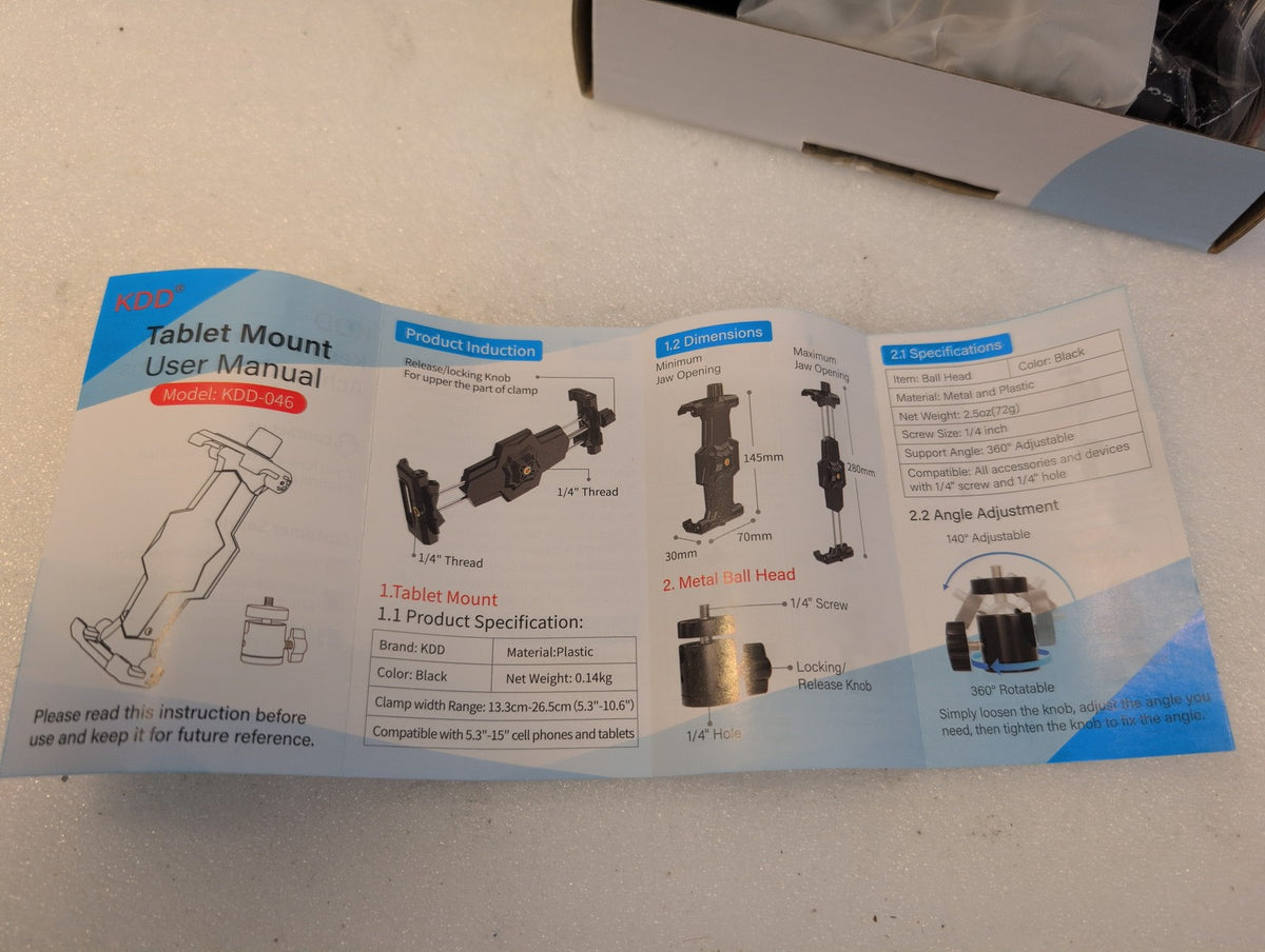 🎸 New KDD Tablet Mount KDD-046  Clamp Holder for 5.3-15in Tablets