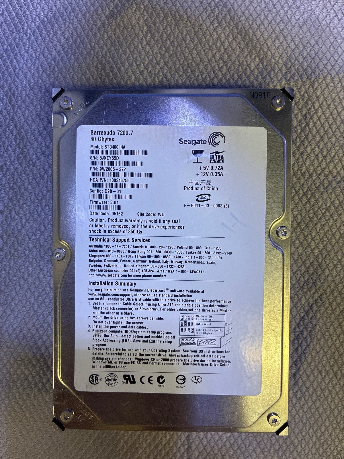 🔥 Seagate Barracuda 7200.7 ST340014A 40GB 3.5 in IDE/PATA Desktop Hard Drive