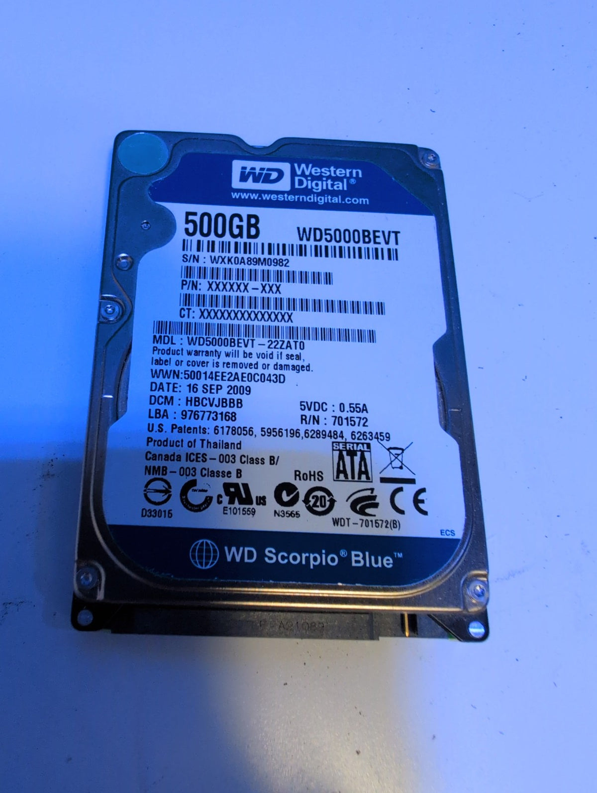 🎸 Western Digital Scorpio Blue WD5000BEVT-22ZAT0 500GB 2.5" SATA Laptop HDD