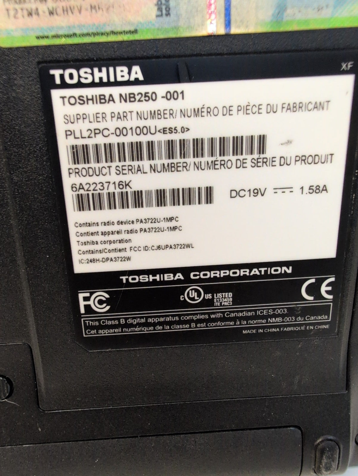 🎸 Toshiba NB250-001 10.1in Netbook Intel Atom N455/ 1GB RAM /500GB HDD/WinXP