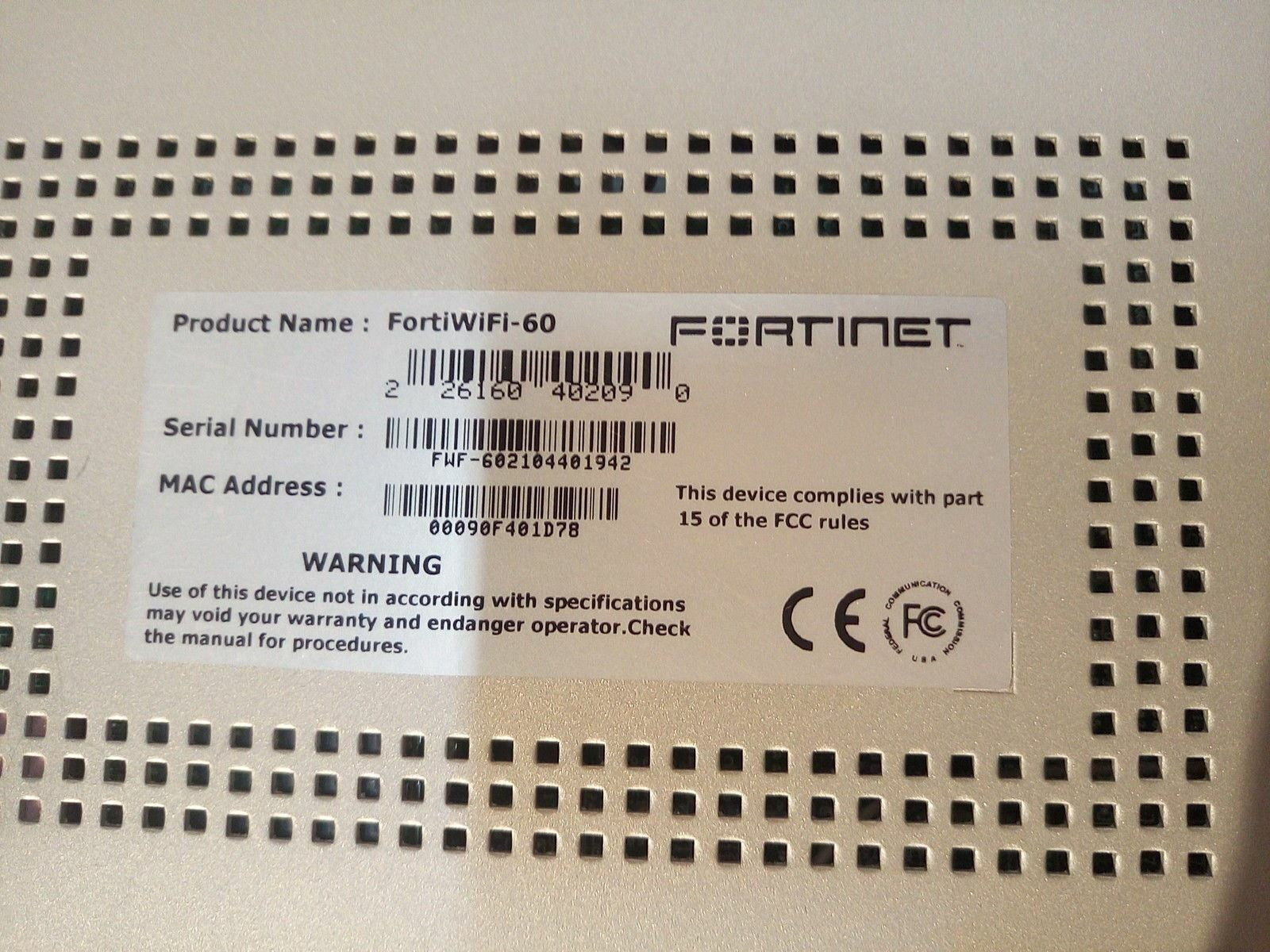 - LOT OF 7 Fortinet FortiWifi-60 VPN Firewall Security Appliance fw-60
