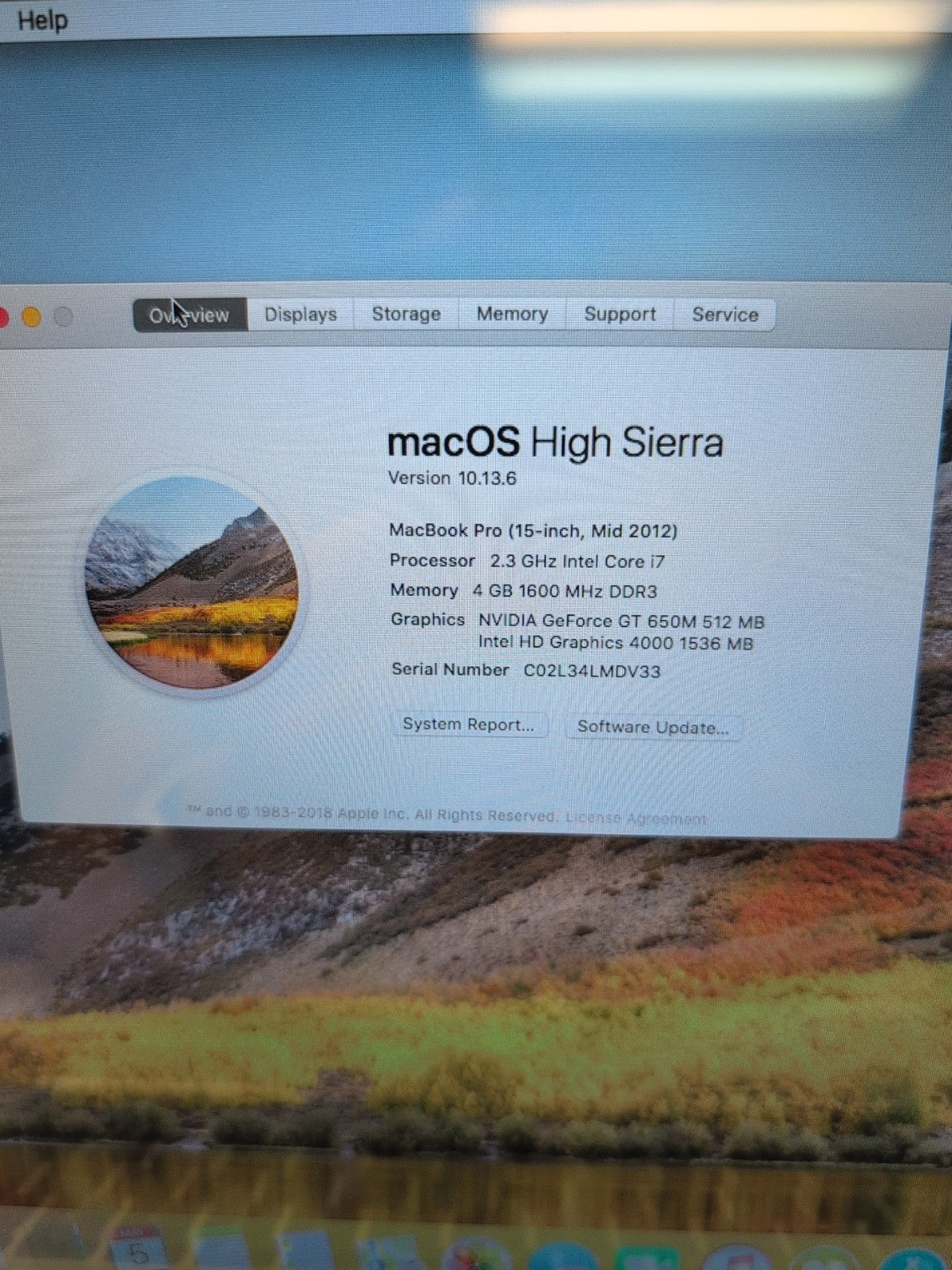 🔥 Apple MacBook Pro 15" A1286 2012/i7-2.3GHz /4GB RAM/500GB HDD/10. 13 (READ) -