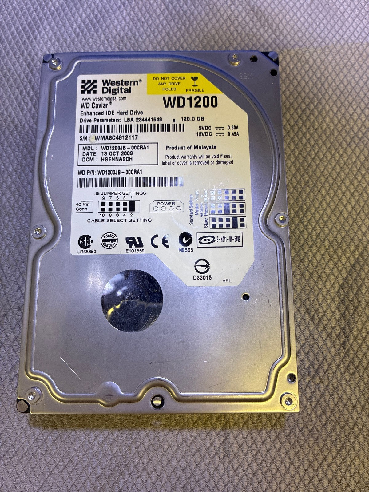 🔥 Western Digital WD Caviar WD1200JB-00CRA1 120GB IDE PATA 3.5in Hard Drive