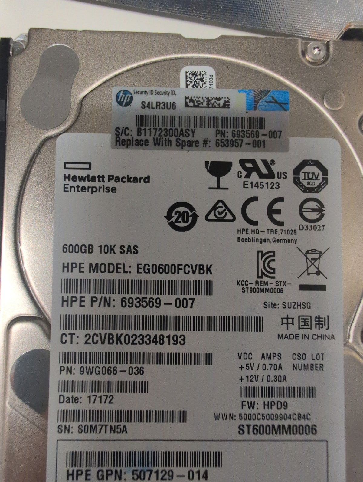 🎸 Unused HPE 600GB 10K SAS 2.5" Server Hard Drive EG0600FCVBK 693569-007 +Caddy