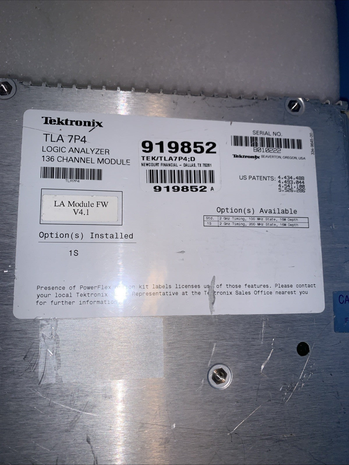 Tektronix TLA7P4 136 Channel Logic Analyzer Module Option 1S