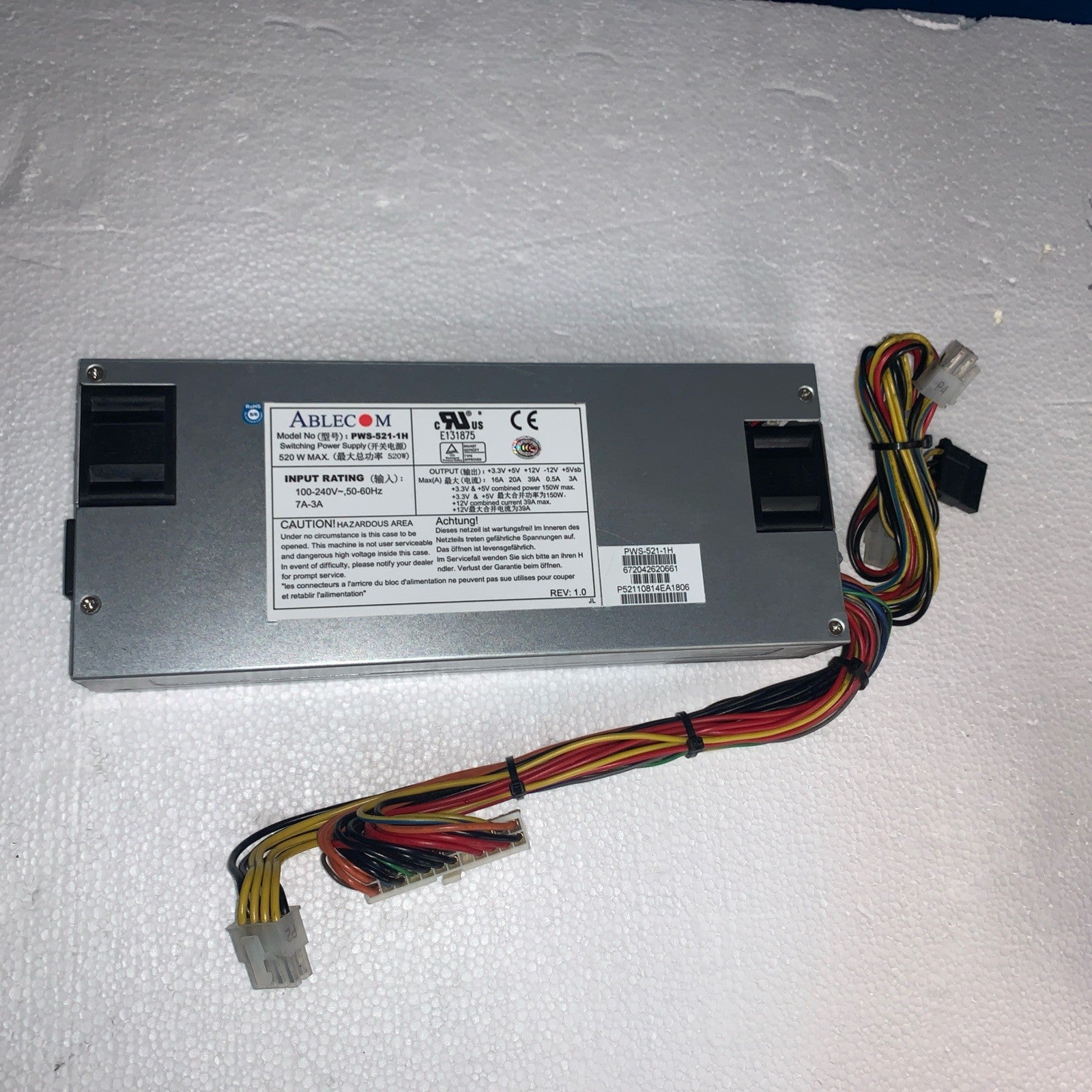 Ablecom PWS-521-1H 520W 1U Chassis Multi-Output Switching Power Supply