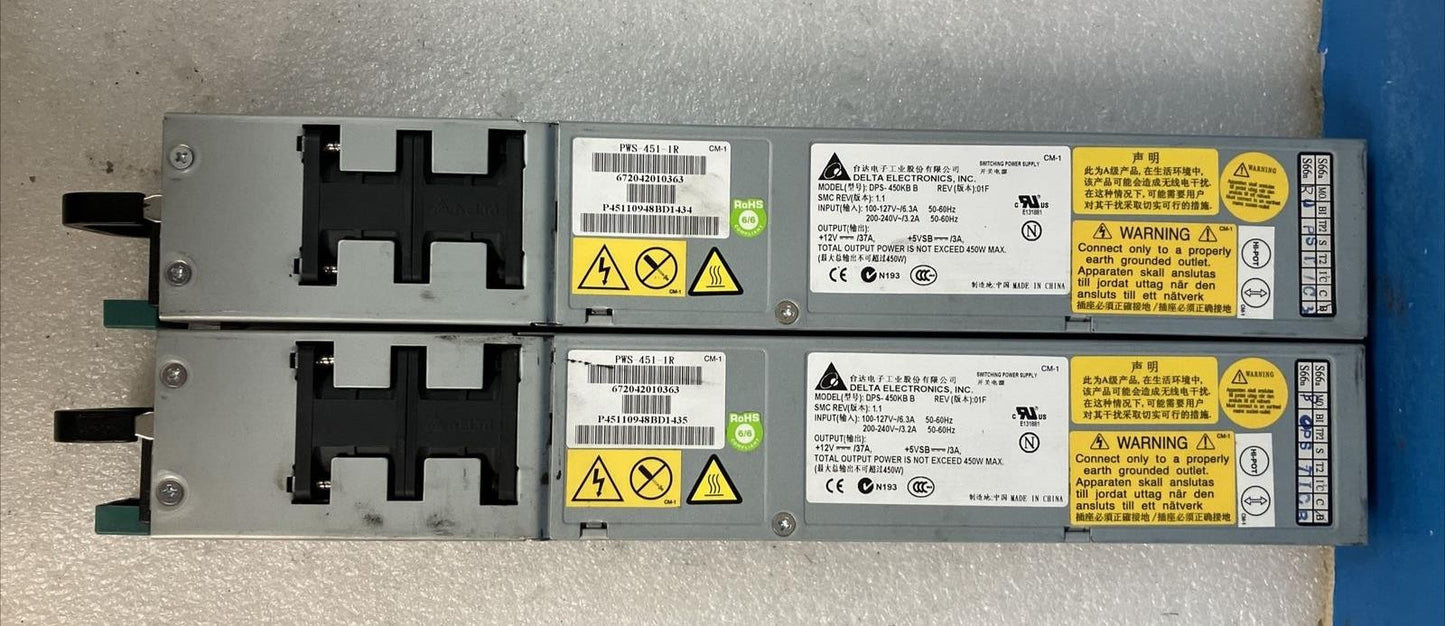 (Lot of 2x) DELTA ELECTRONICS PWS-451-1R DPS-450KB 12V-37A 450W Power Supply ~