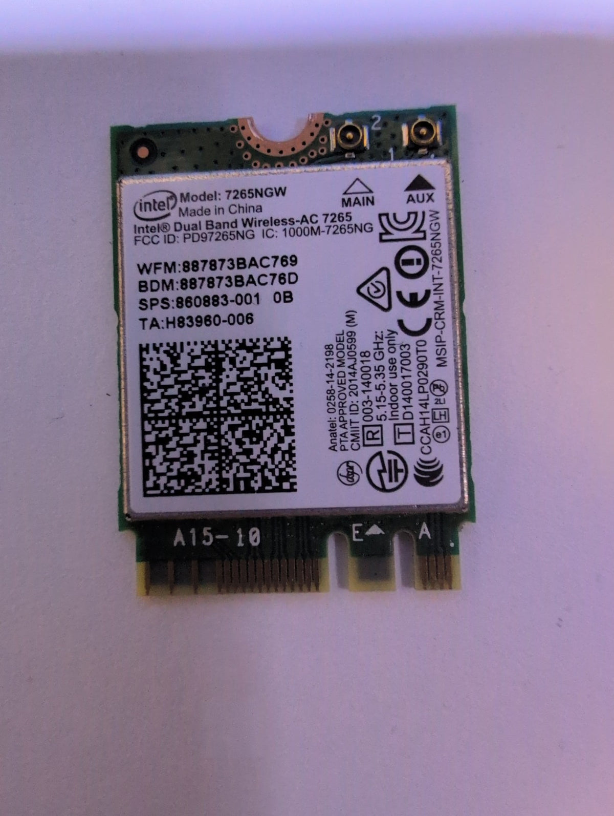 🎸 Intel Dual Band Wireless-AC 7265 7265NGW M.2 NGFF WiFi Card 802.11ac Laptop