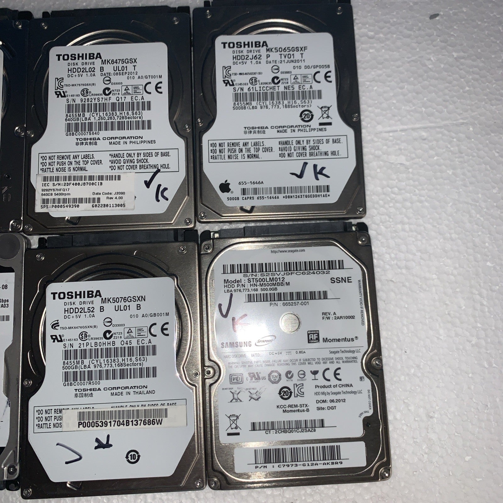 (10x) Mixed 500GB HDD 2.5" Laptop Hard Drive (1000+ days lifespan remaining)