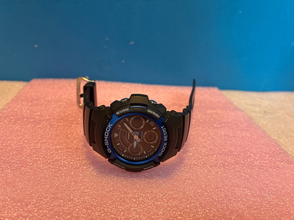 🔥 Casio G-Shock AW-591 Analog-Digital Watch Black Blue Bezel Needs Battery