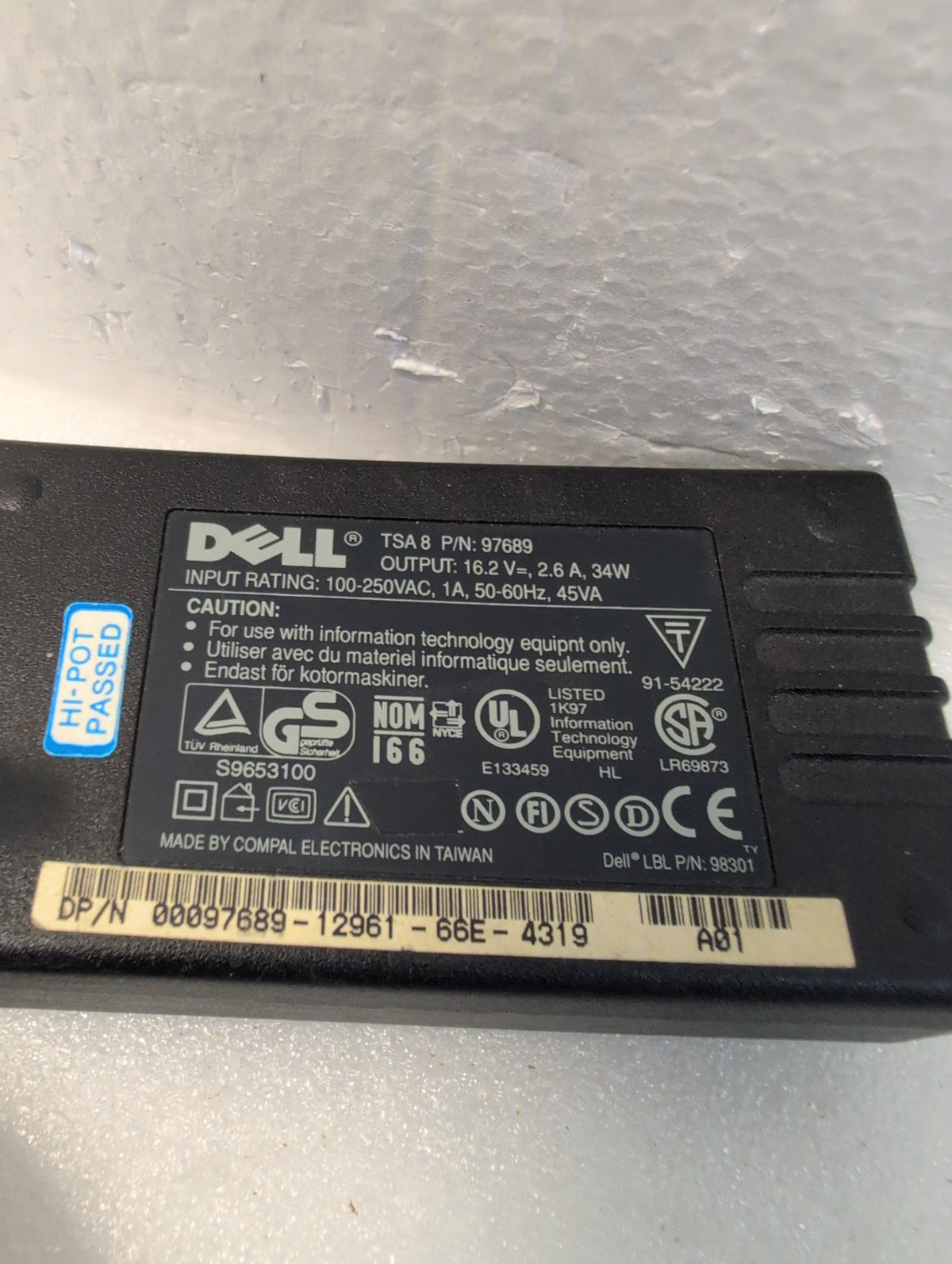 🎸 Dell TSA8 PN 97689 AC Power Adapter 16.2V 2.6A 34W Black Laptop Charger