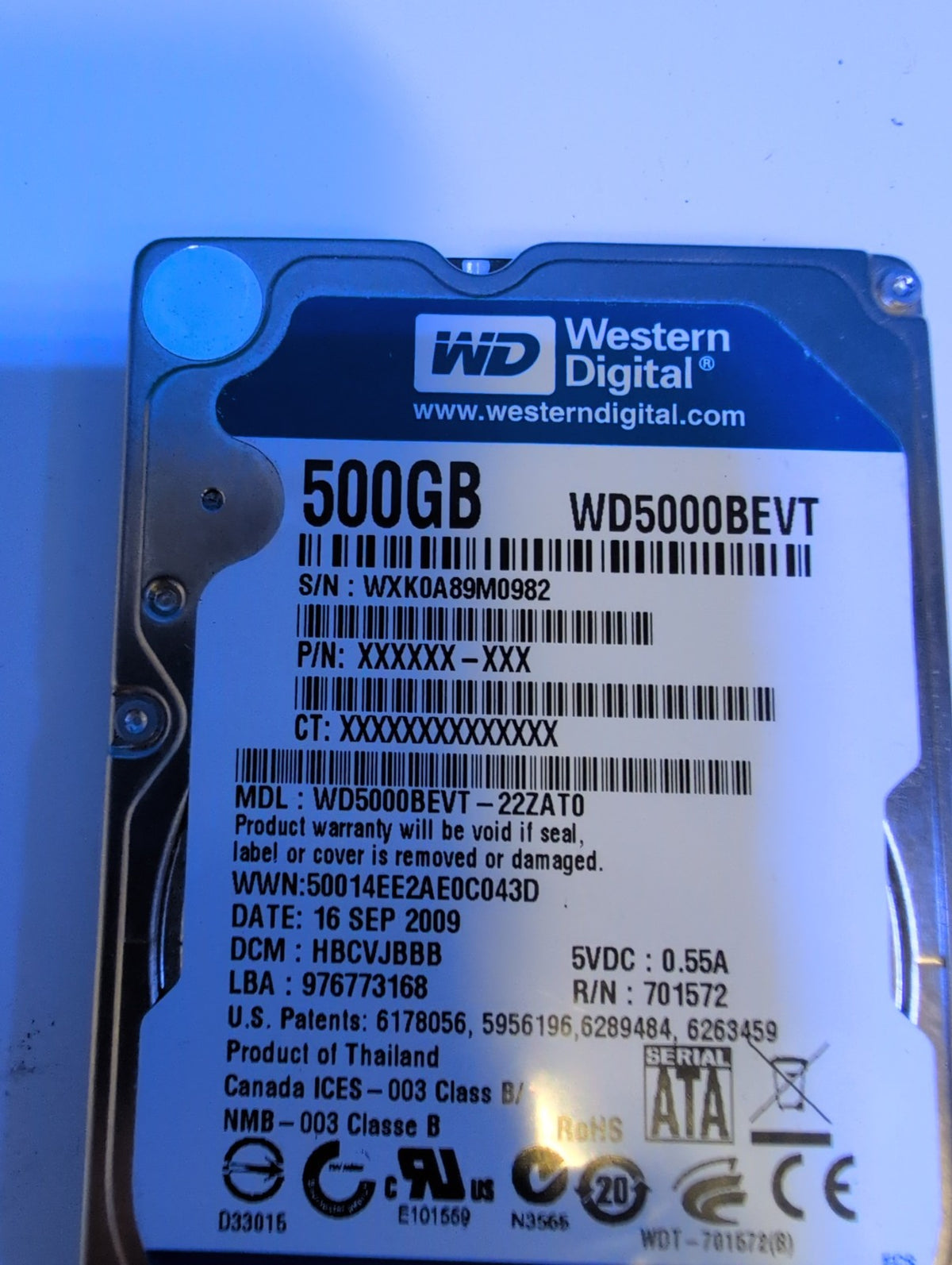 🎸 Western Digital Scorpio Blue WD5000BEVT-22ZAT0 500GB 2.5" SATA Laptop HDD