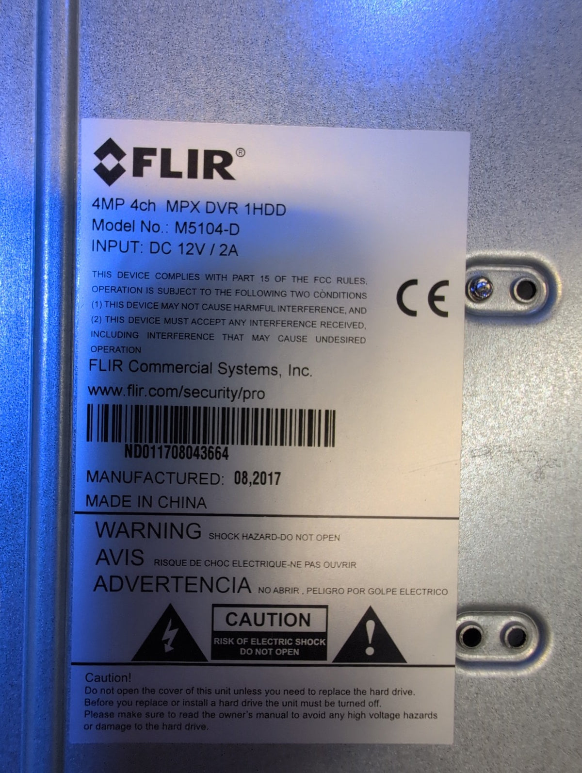 🎸 FLIR M5104-D 4-Channel MPX DVR 4MP Quad HD Security Recorder  (NO HDD,AS IS)