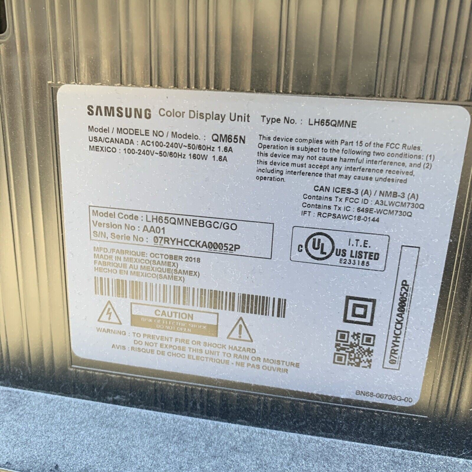 Samsung LH65QMNE TV Power Supply BN44-00955A