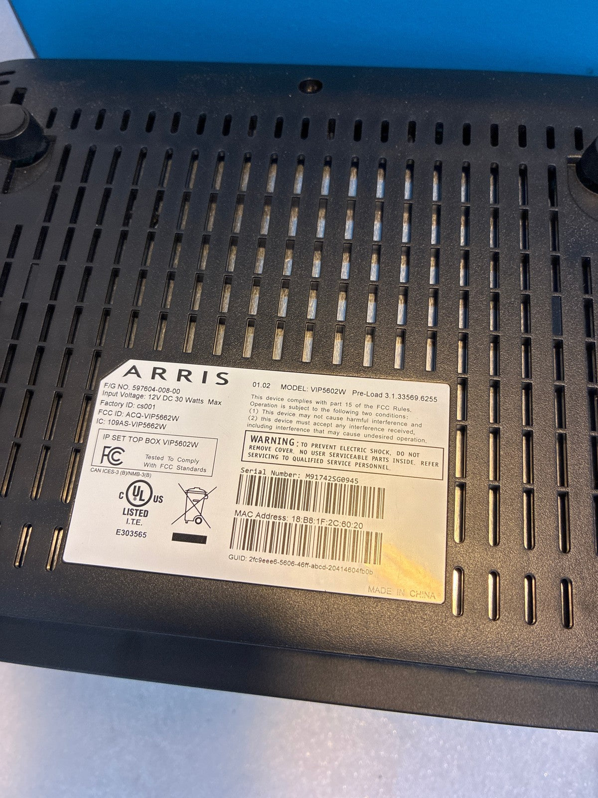 (1x) Grade A🔥 ARRIS TELUS VIP5602W 4K IP Set Top Box Receiver  w/ Adapter