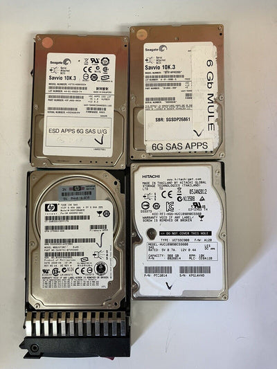 ~ 4x Mixed brand SAS HDD. Hitachi 900GB 10K, HP 72GB 10K, 2x Seagate 10K.3 146GB