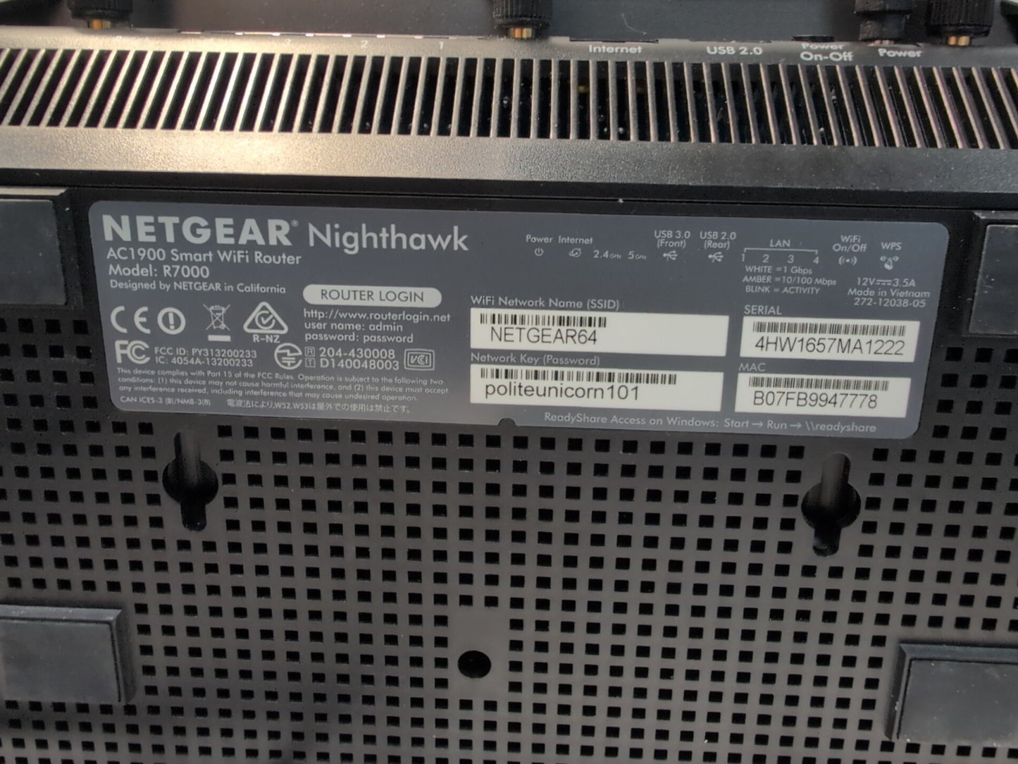 🔥 NETGEAR Nighthawk AC1900 R7000 Dual Band Smart WiFi Router Tested Working -