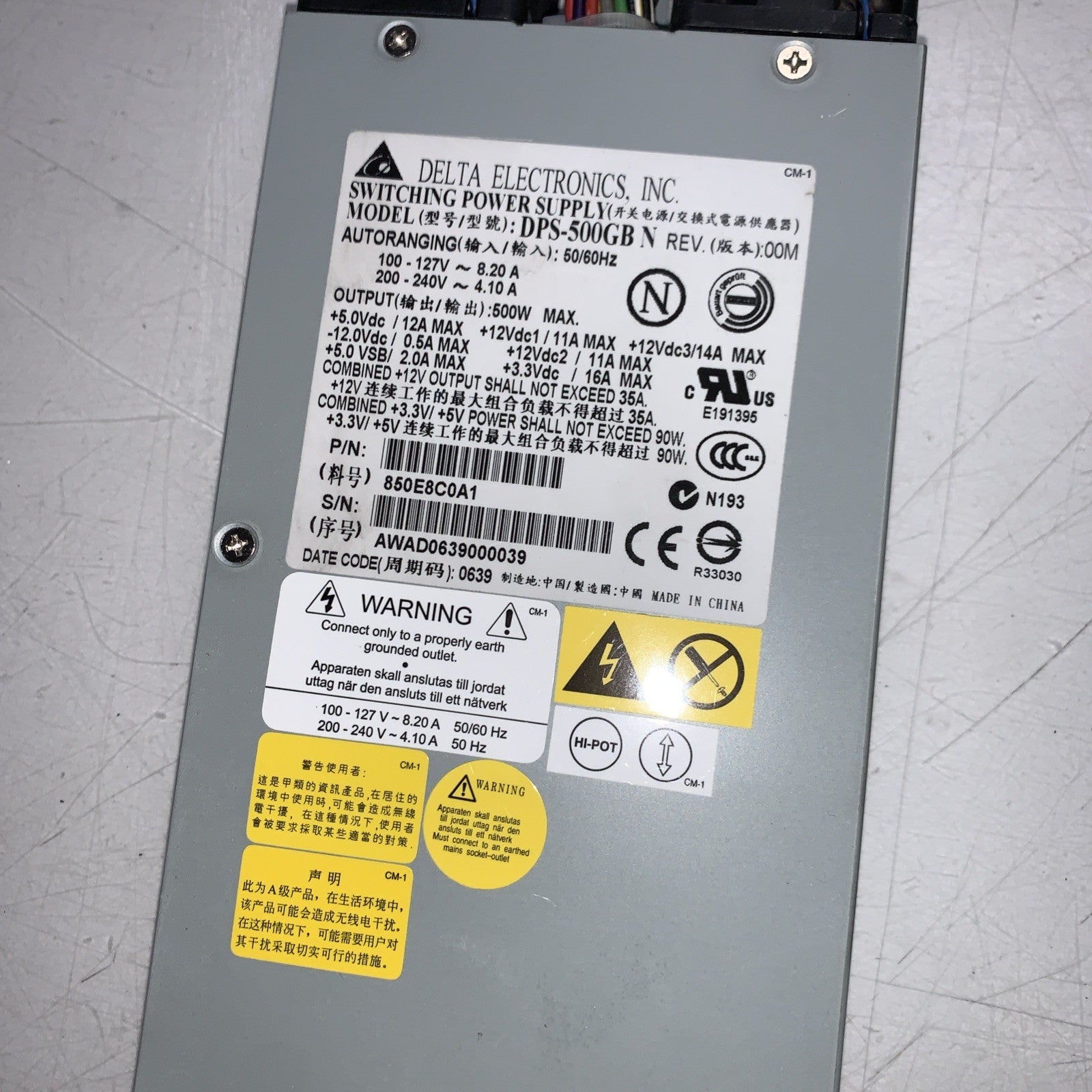 Delta Electronics DPS-500GB N REV:00M AC Power Supply Module