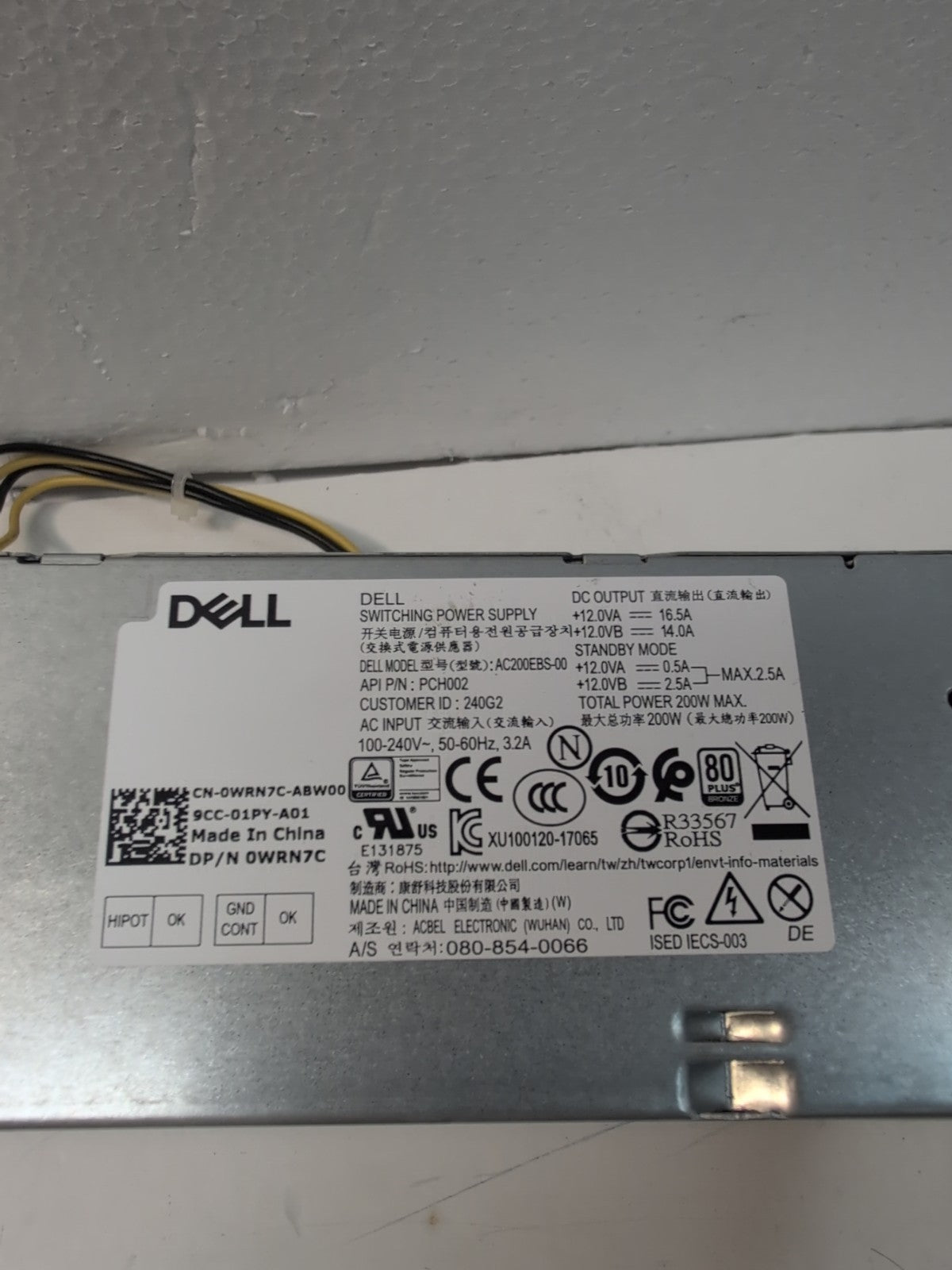 🔥 Dell OptiPlex 3060 5060 7060 7070 200W Power Supply WRN7C Tested -