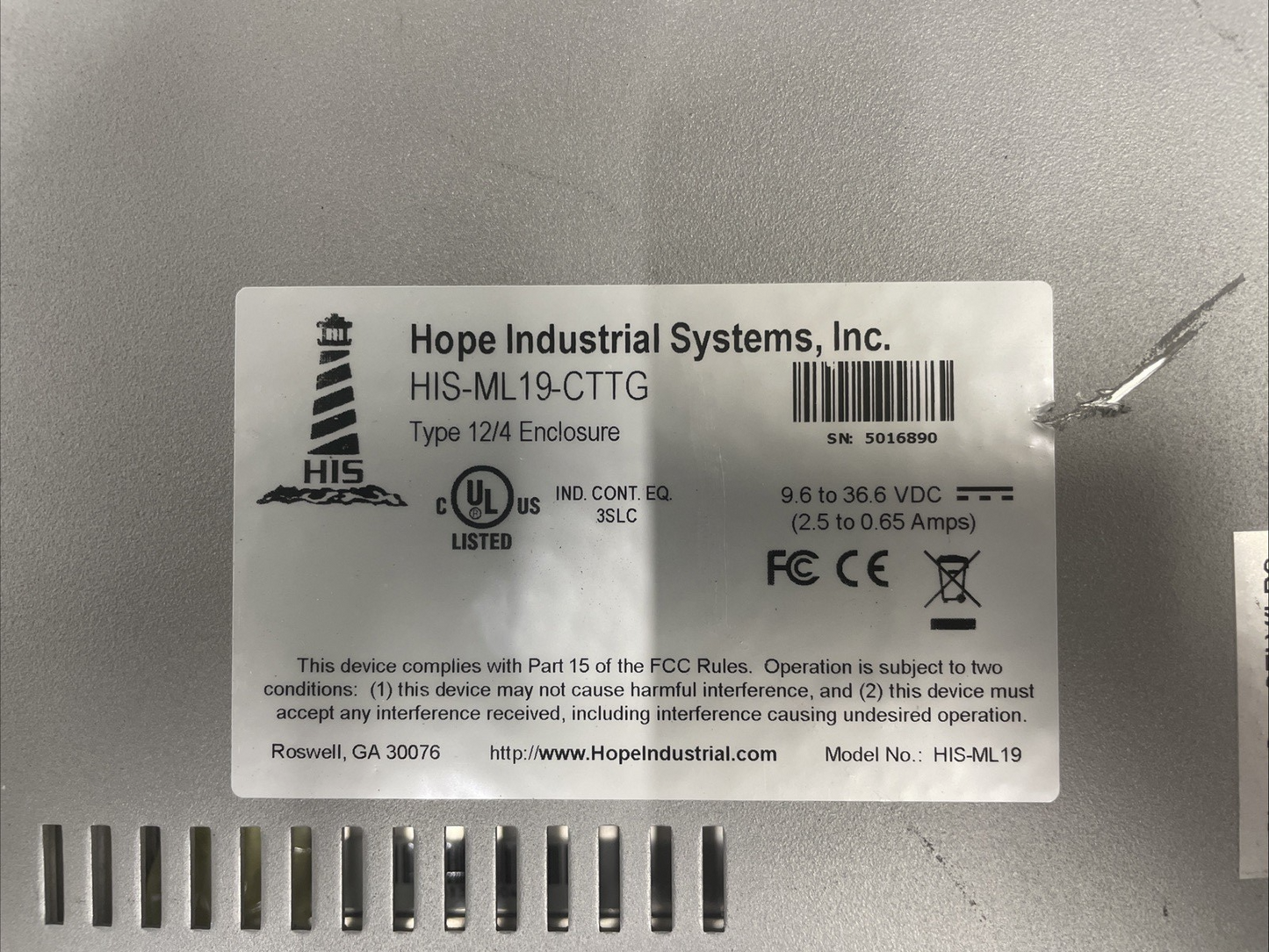 🔥  HOPE INDUSTRIAL SYSTEMS His-ML19-CTTG Touch Screen Monitor 19"  +
