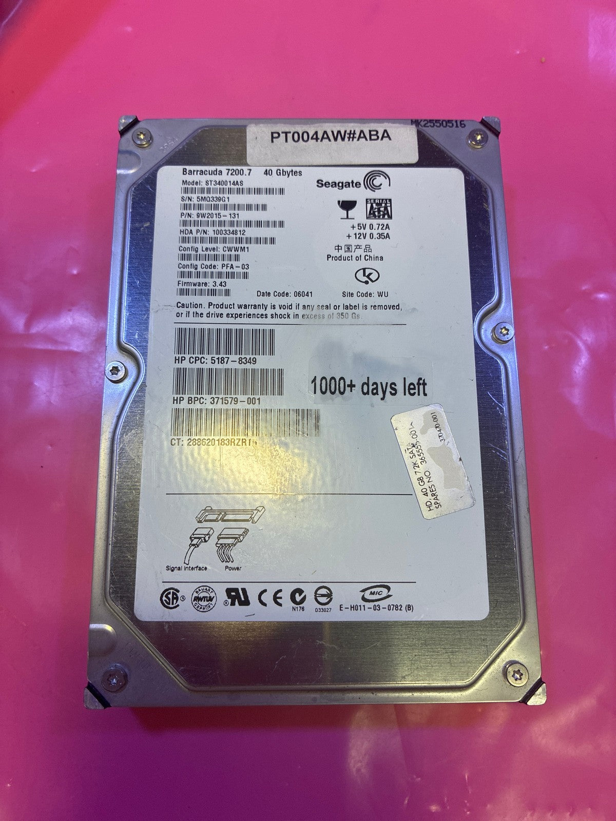 Vintage🔥40GB Seagate Barracuda 7200.7 ST340014AS SATA 1000+ days lifetime left